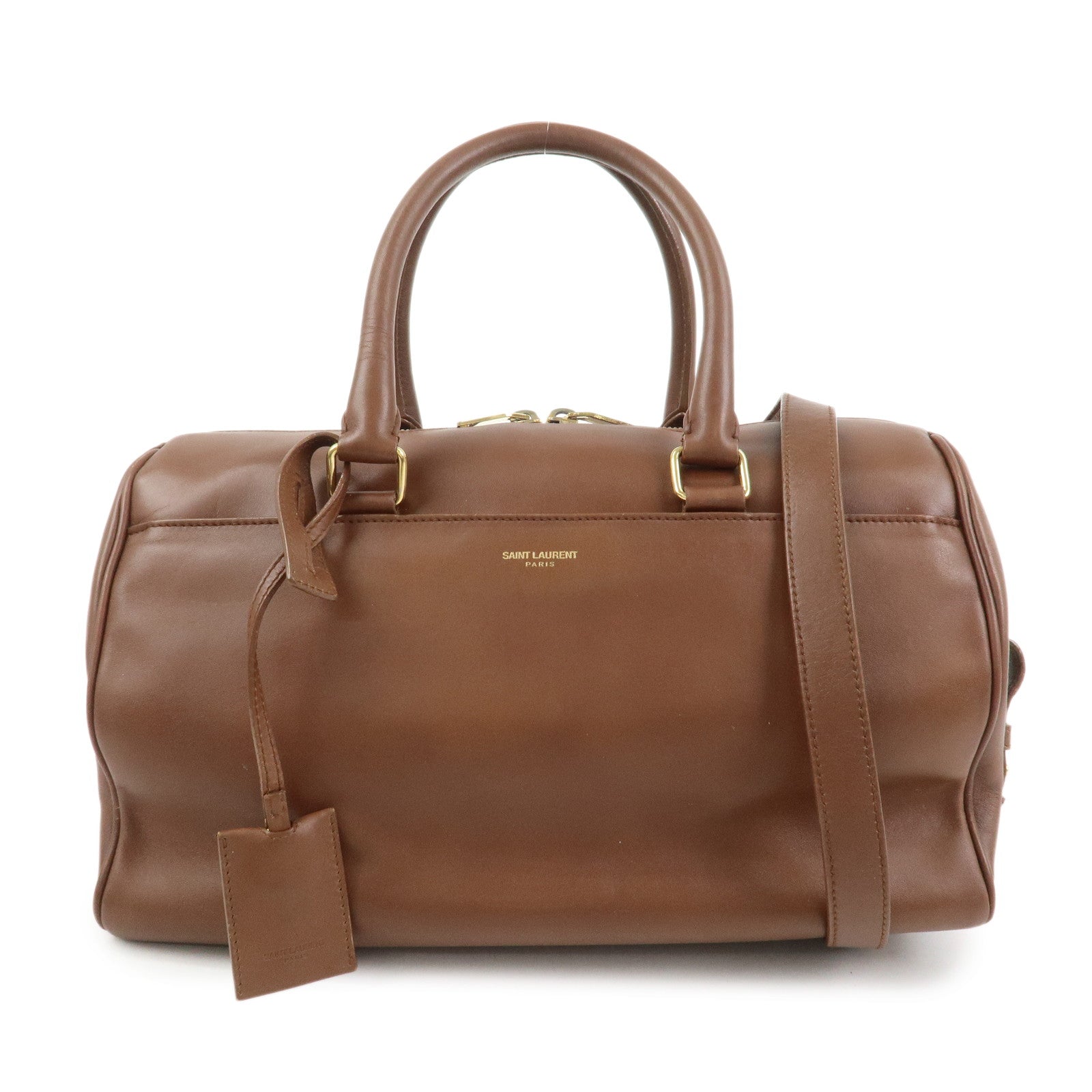 SAINT LAURENT PARIS Leather Duffle 6 2Way Bag Hand Bag Brown 322049