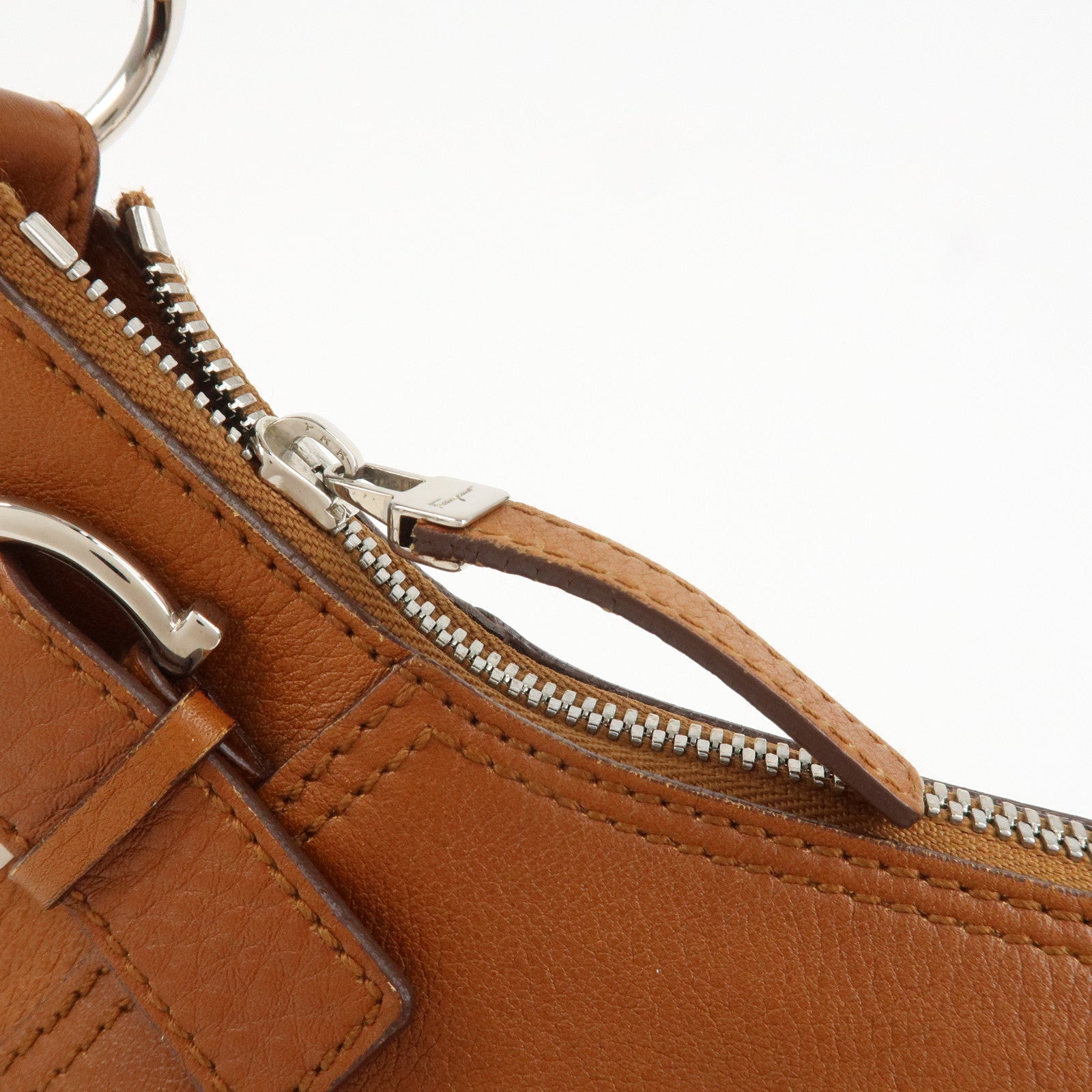 Ferragamo Gancini Leather Shoulder Bag Hand Bag Brown