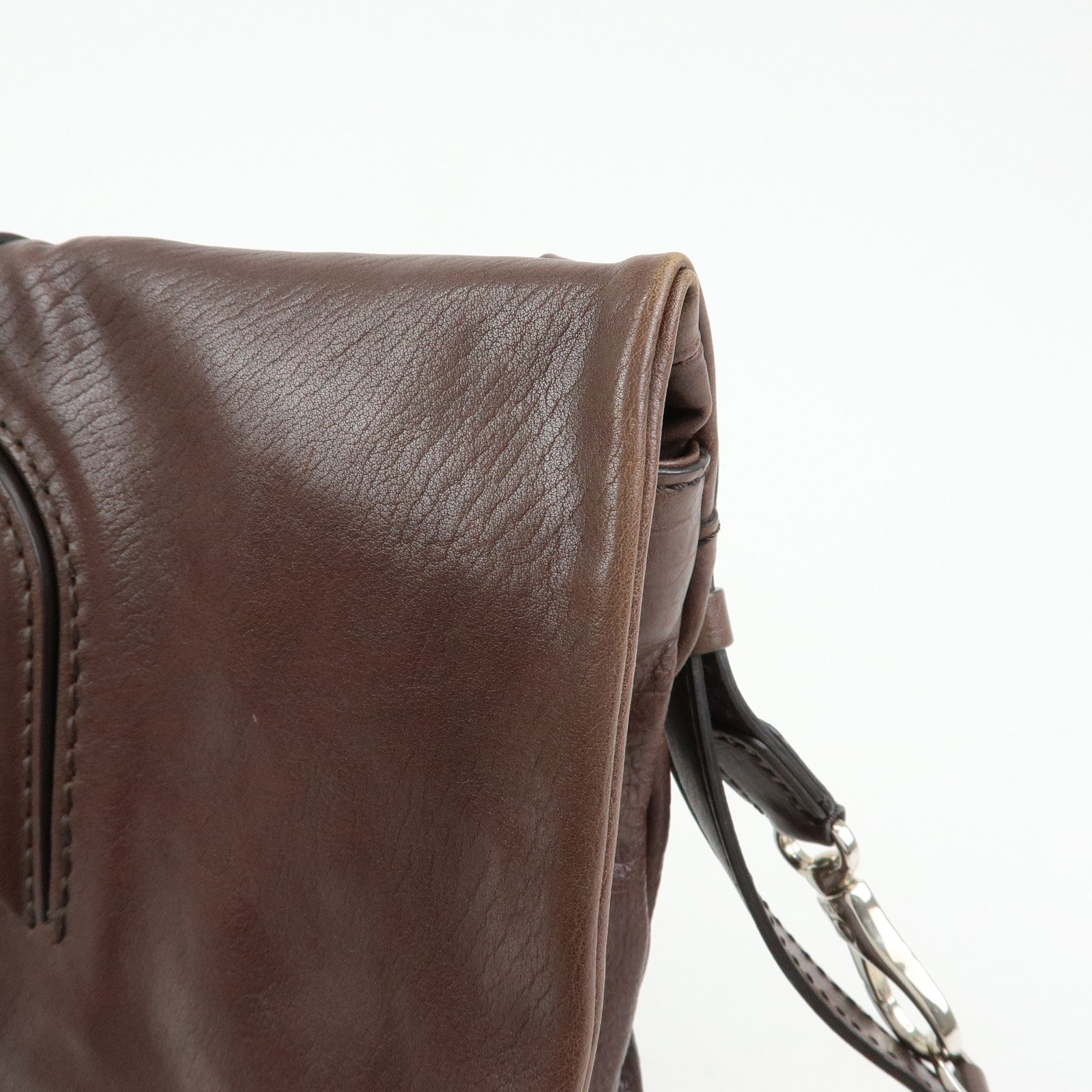 TOD'S Leather Belt Accent Flap Shoulder Bag Crossbody Bag Brown