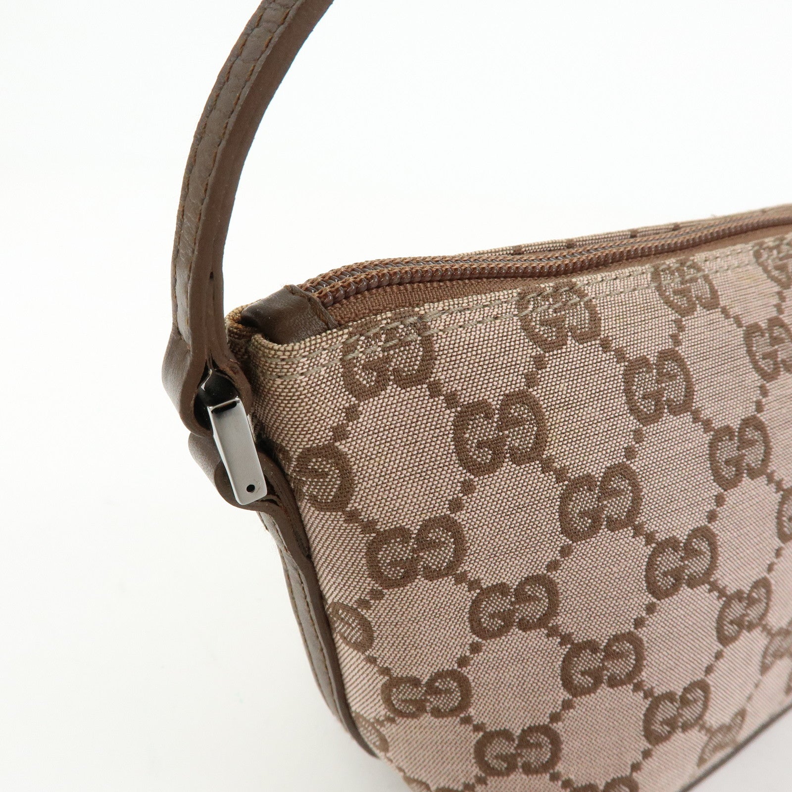 GUCCI Boat Bag GG Canvas Leather Hand Bag Brown 07198