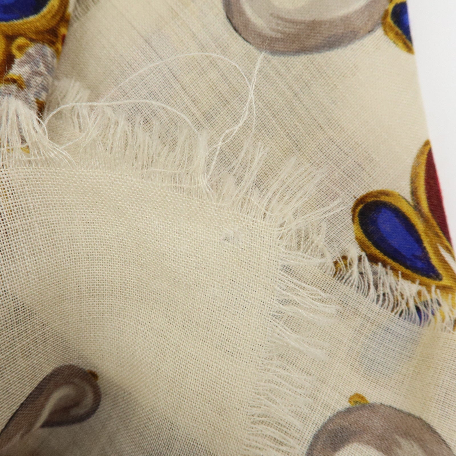CHANEL Wook Silk Jewlry Pattern Scarf Beige Gold Red Blue