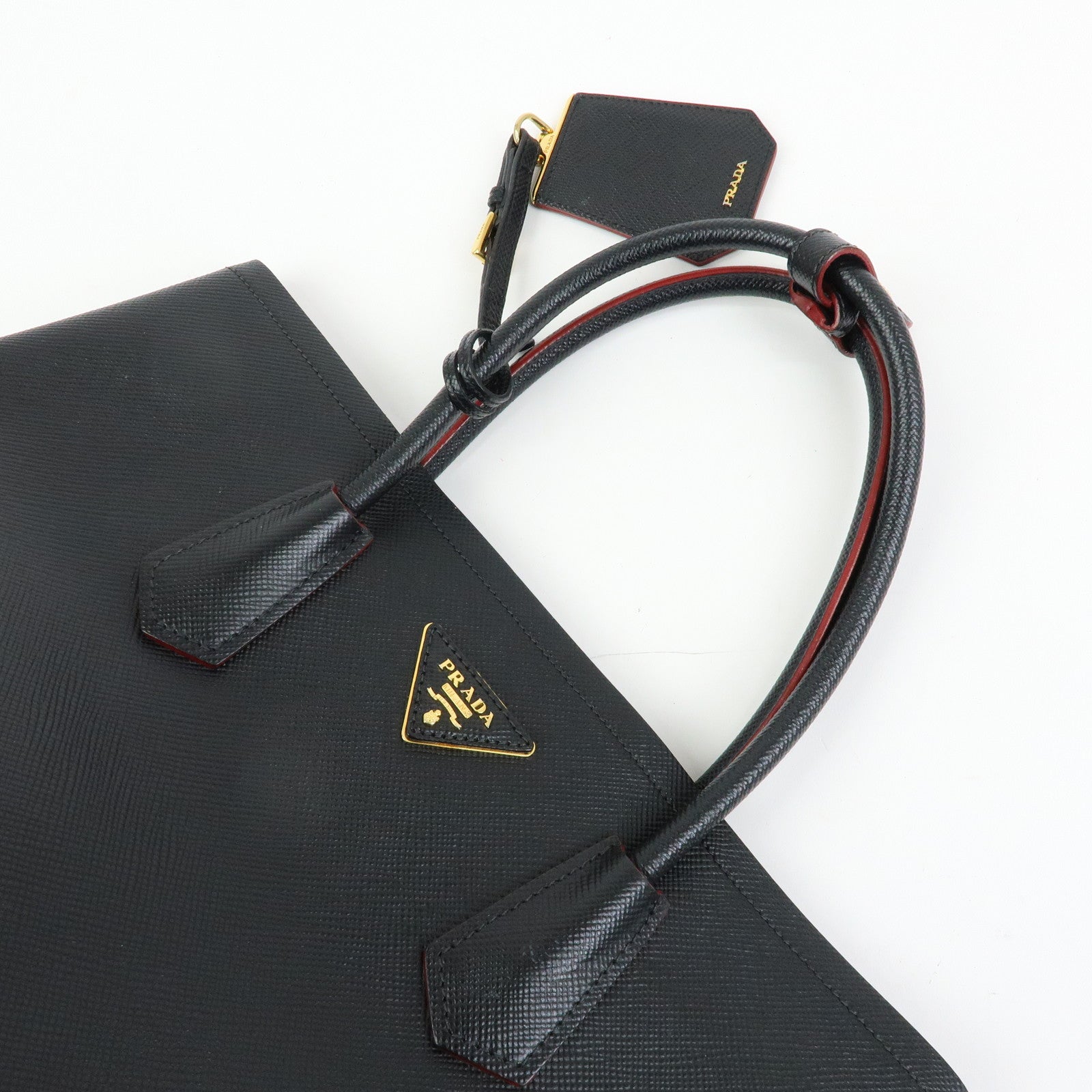 PRADA Triangle Logo Saffiano Leather Tote Bag Hand Bag Black BN2756