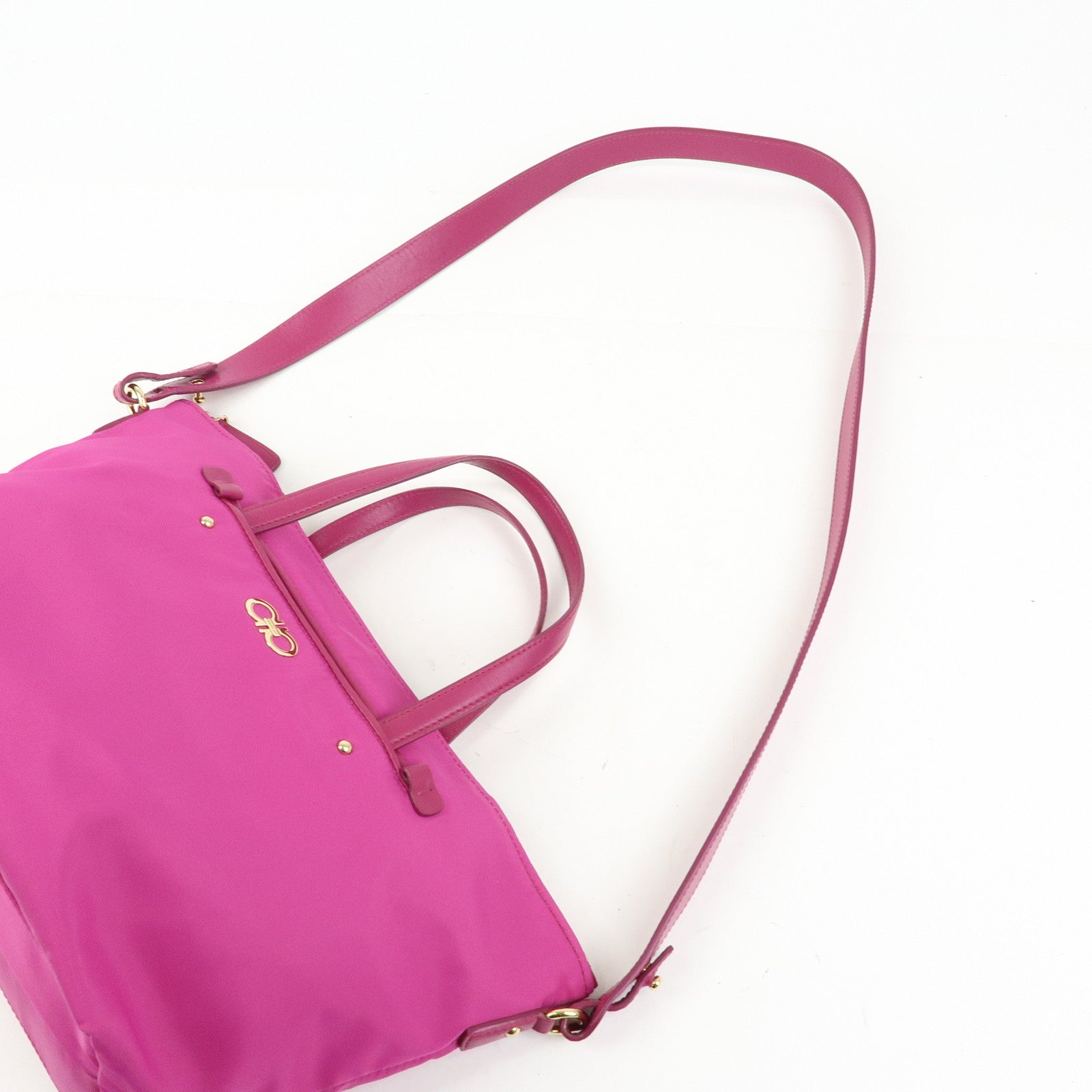Ferragamo Gancini Nylon Leather 2Way Bag Hand Bag Shoulder Bag Pink