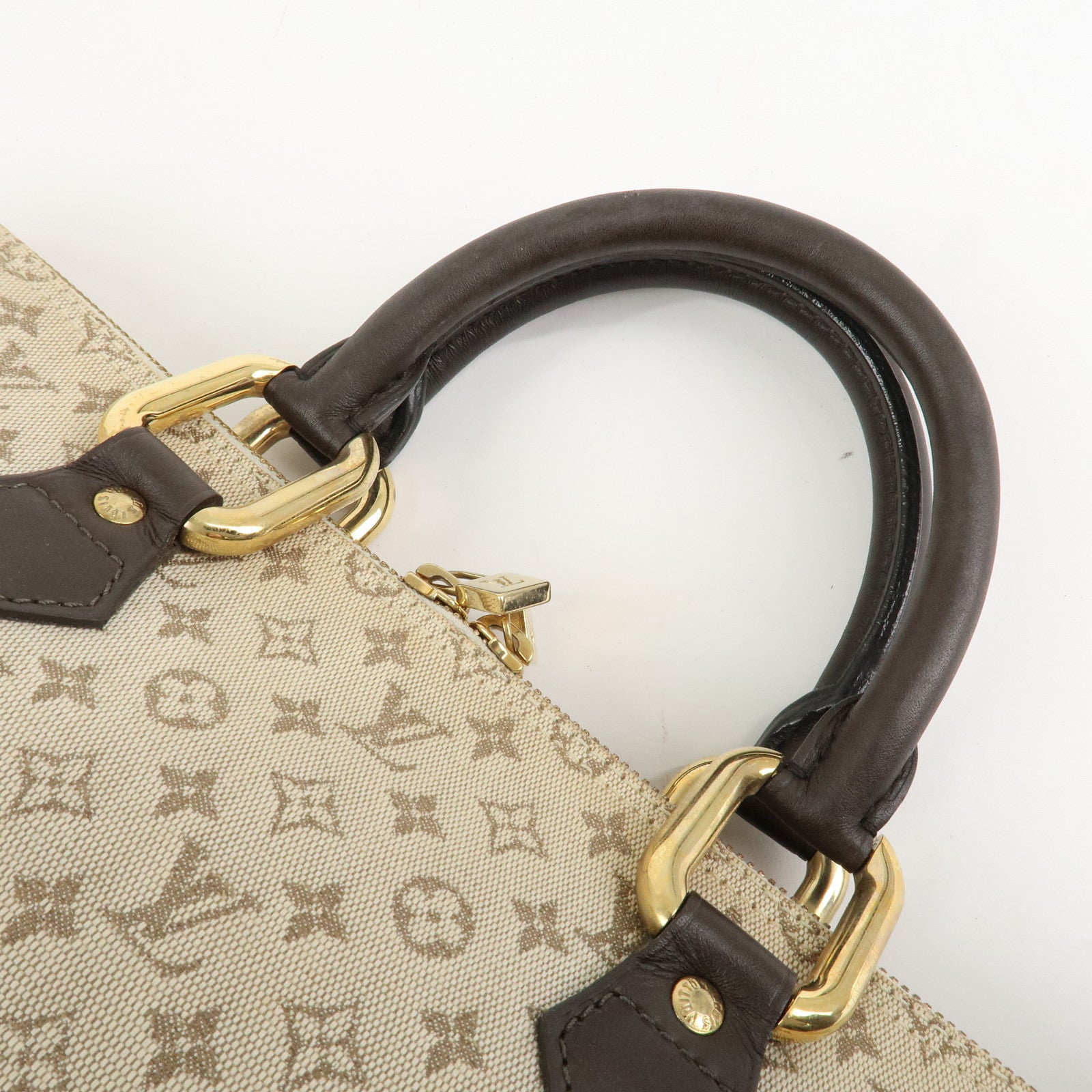 Louis Vuitton Monogram Mini Leather Canvas Hand Bag Khaki M92205 Used