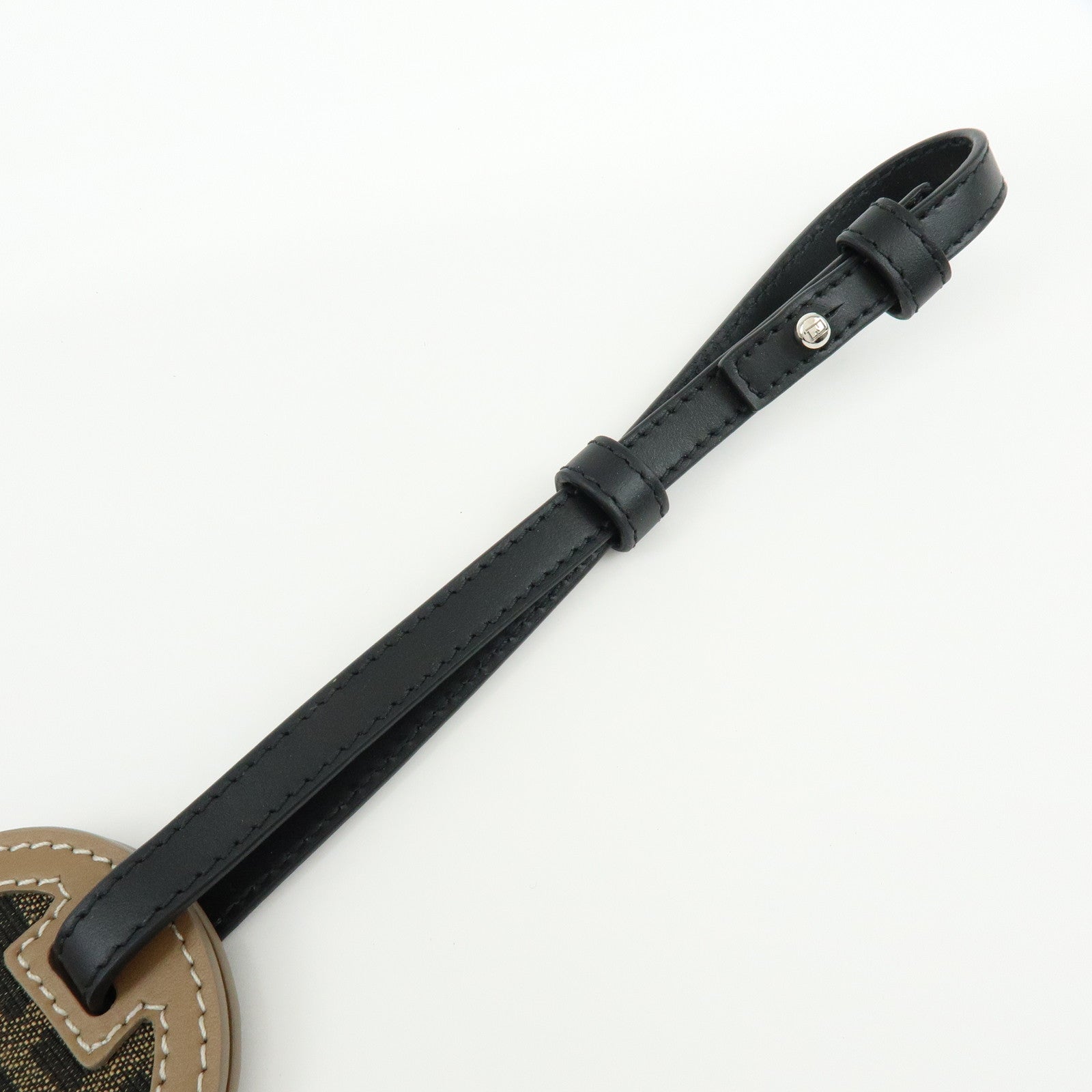 FENDI Zucca Leather Canvas Bag Charm Key Chain Brown Black