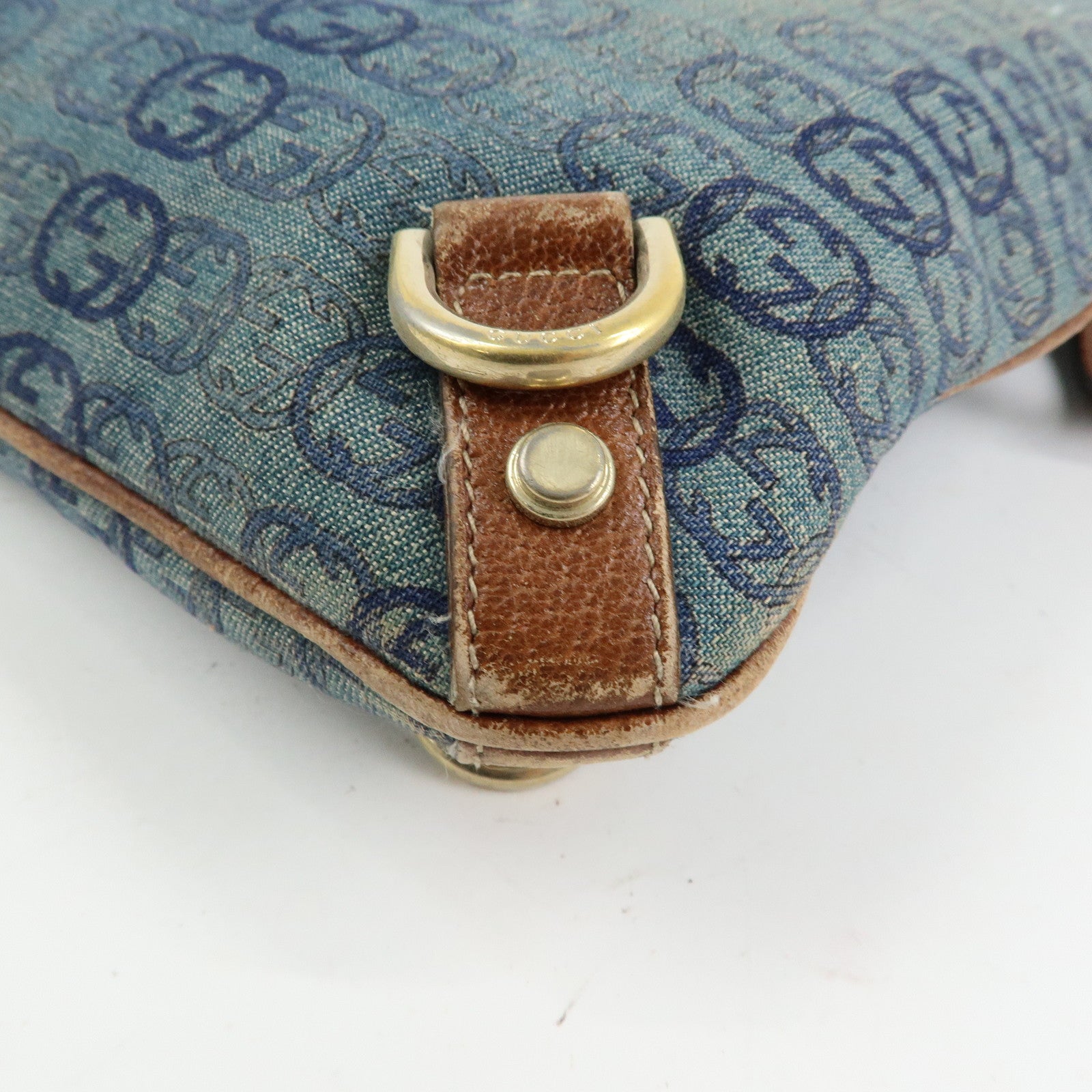 GUCCI Abbey Denim Leather Shoulder Bag Crossbody Bag Navy 131326