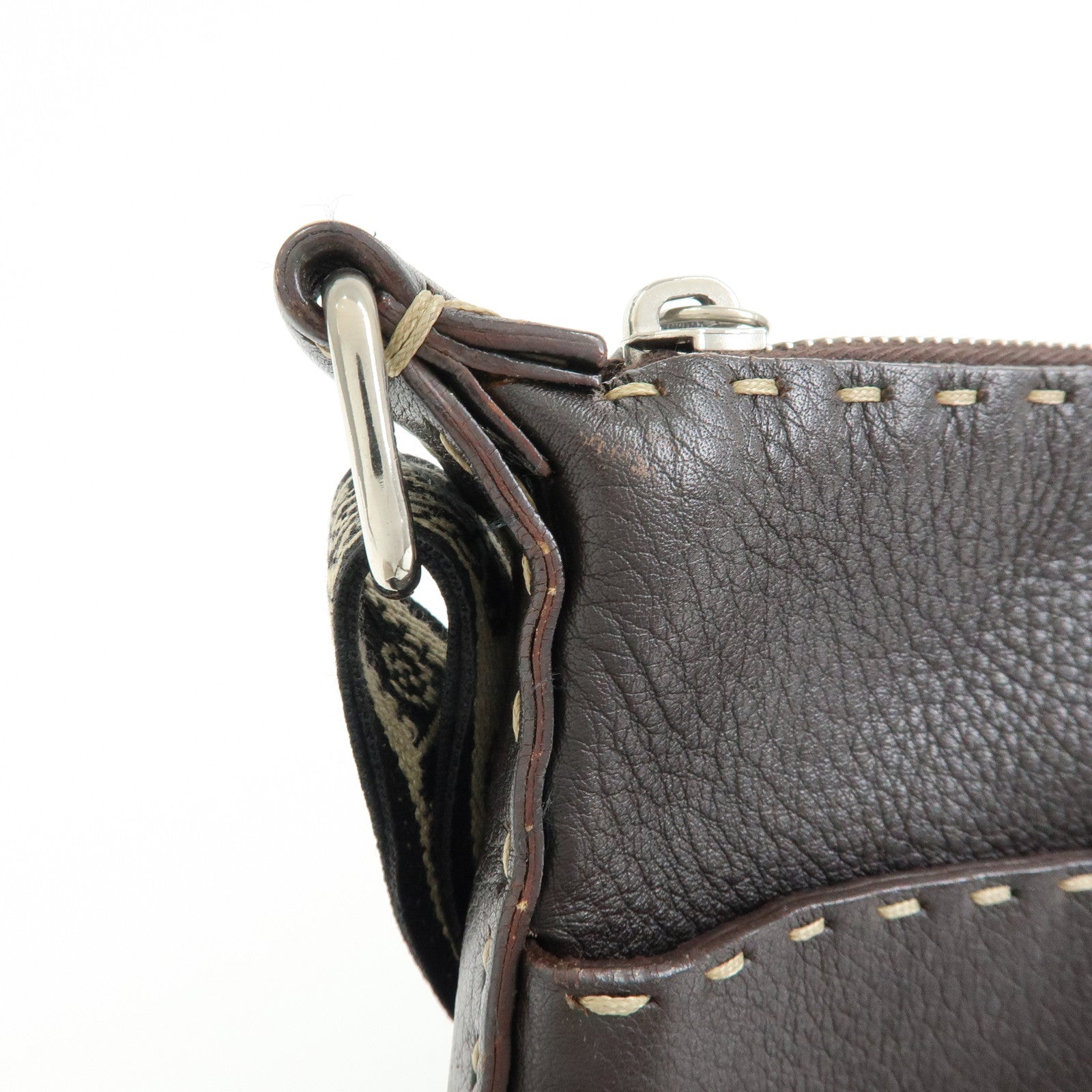 FENDI Selleria Leather Shoulder Bag Crossbody Bag Brown 8BT092