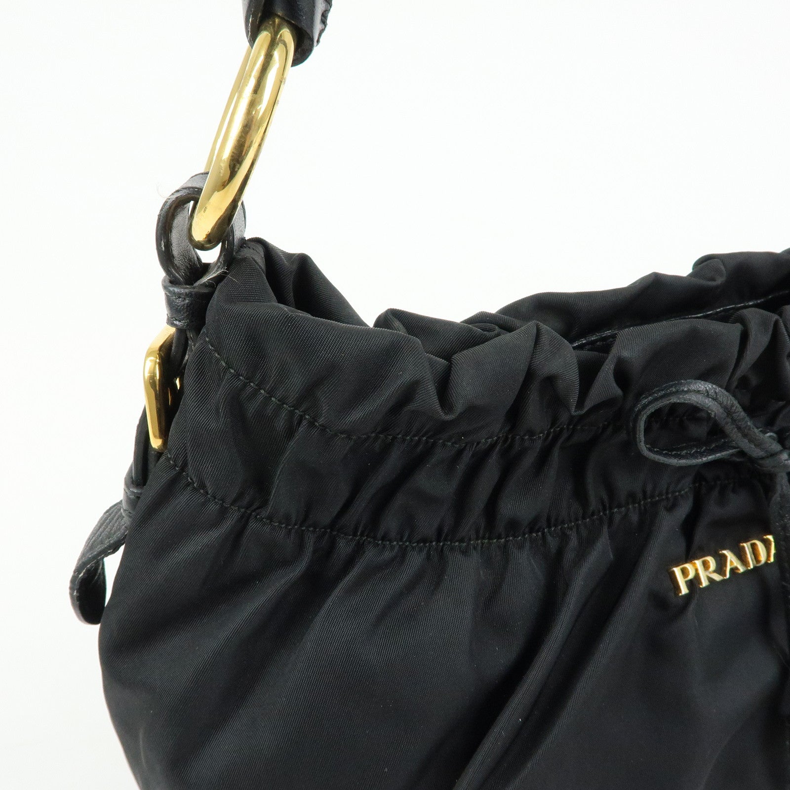 PRADA Ribbon Nylon Leather Shoulder Bag Hand Bag Black