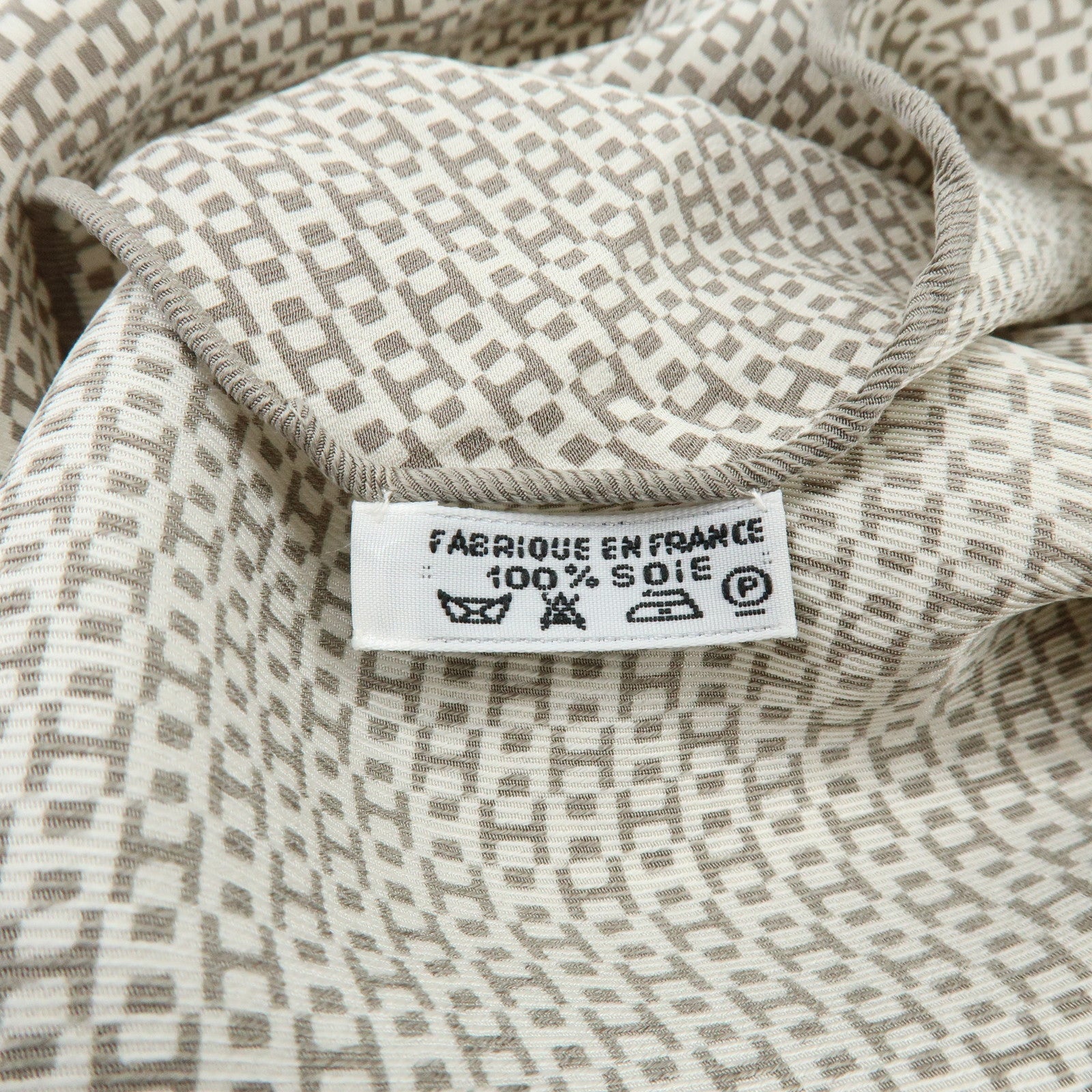 HERMES Silk100％ Scarf Gray White