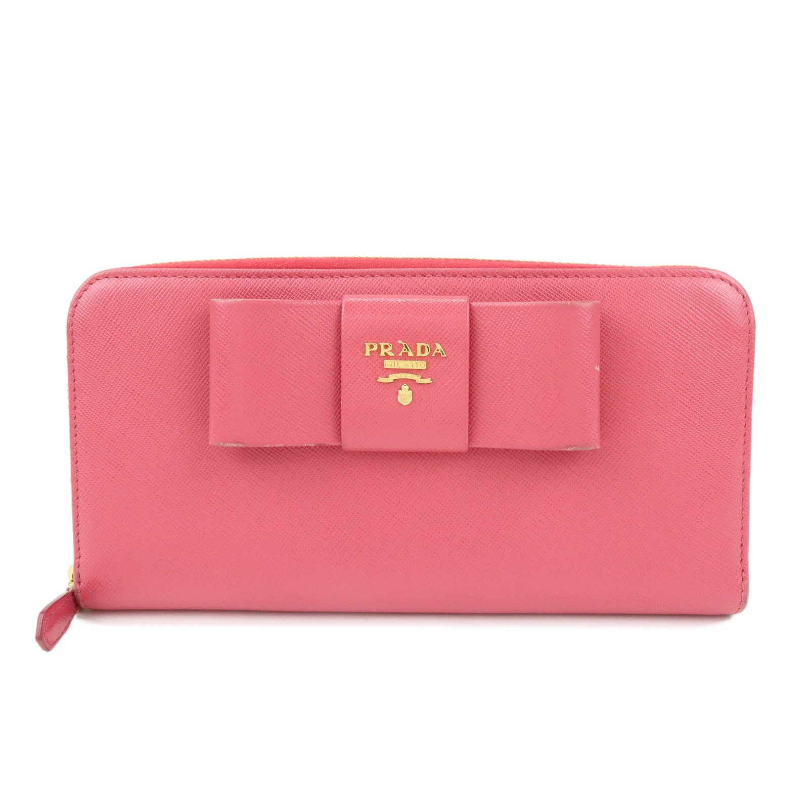 PRADA Saffiano Leather Round Zippy Wallet Pink Pink 1M0506