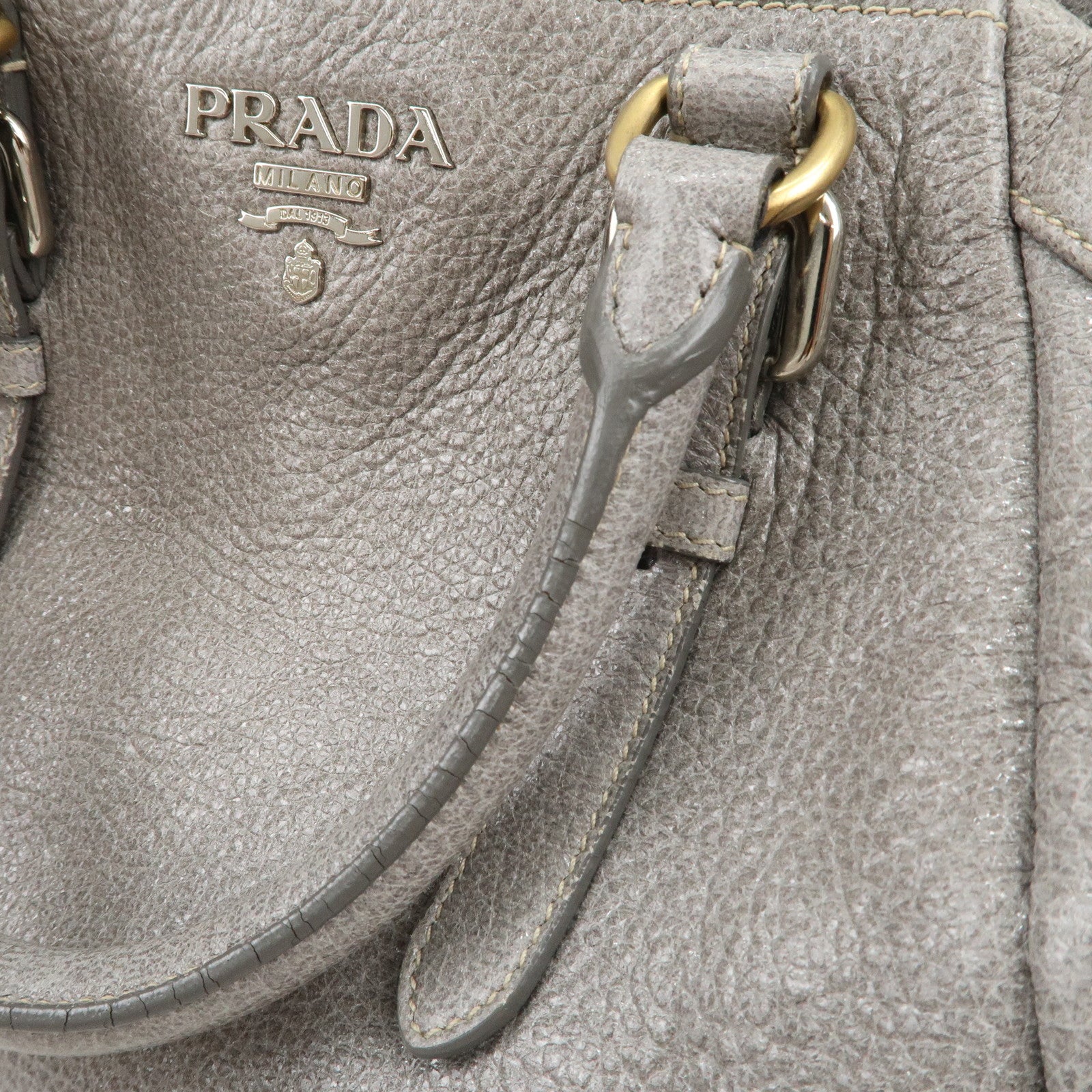 PRADA Logo Leather 2Way Bag Hand Bag Shoulder Bag Gray BN1695