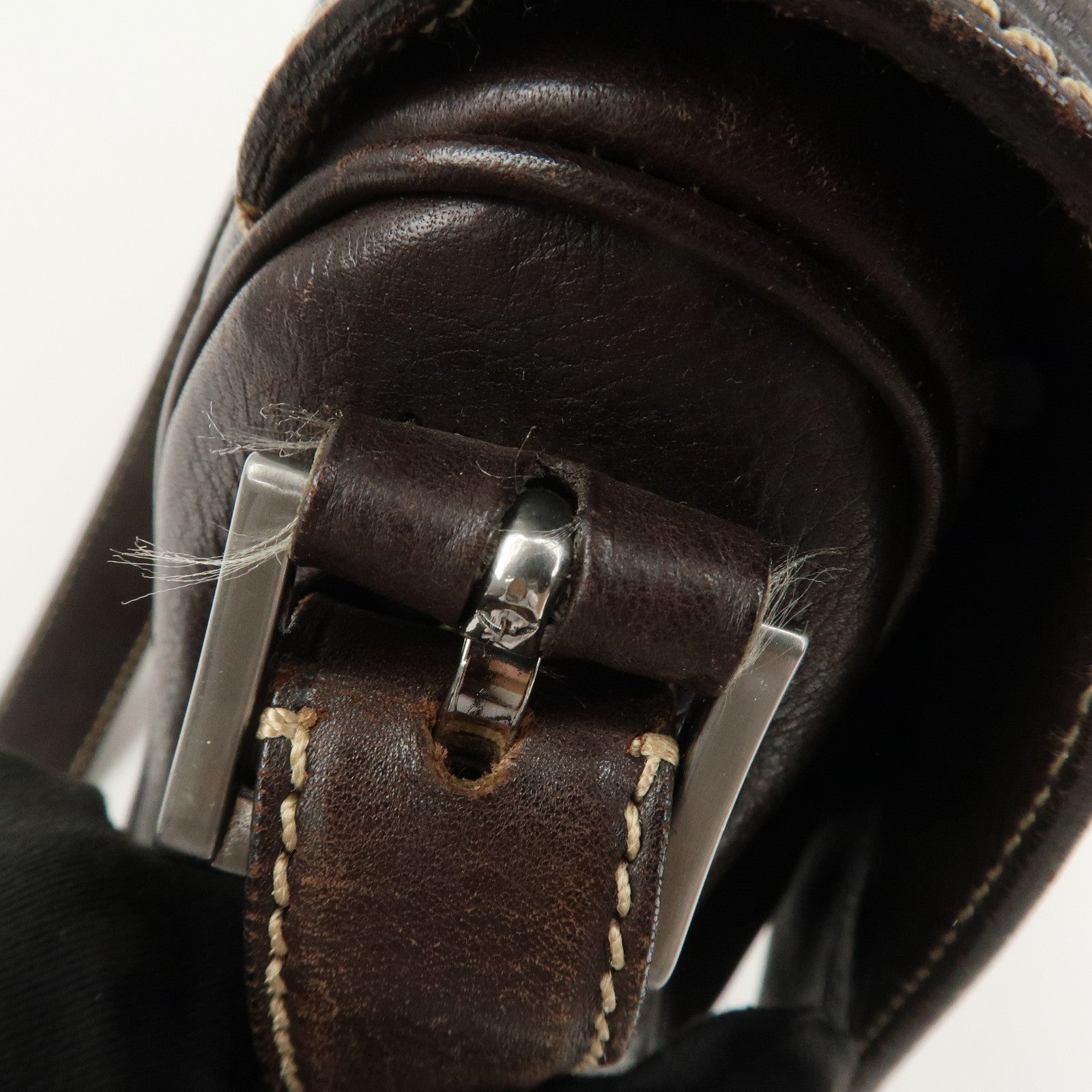 PRADA Logo Leather Shoulder Bag Crossbody Bag Brown