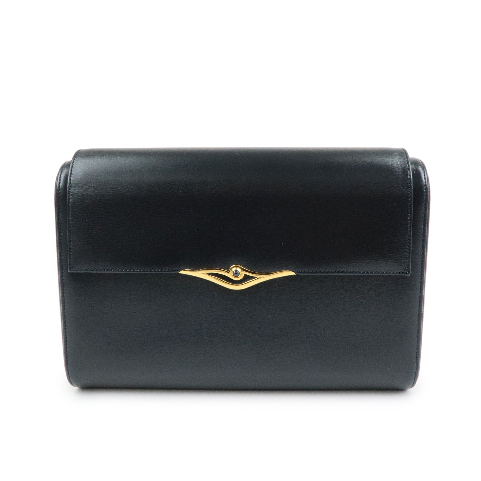 Cartier Sapphire Line Leather Clutch Bag Flat Pouch Dark Navy