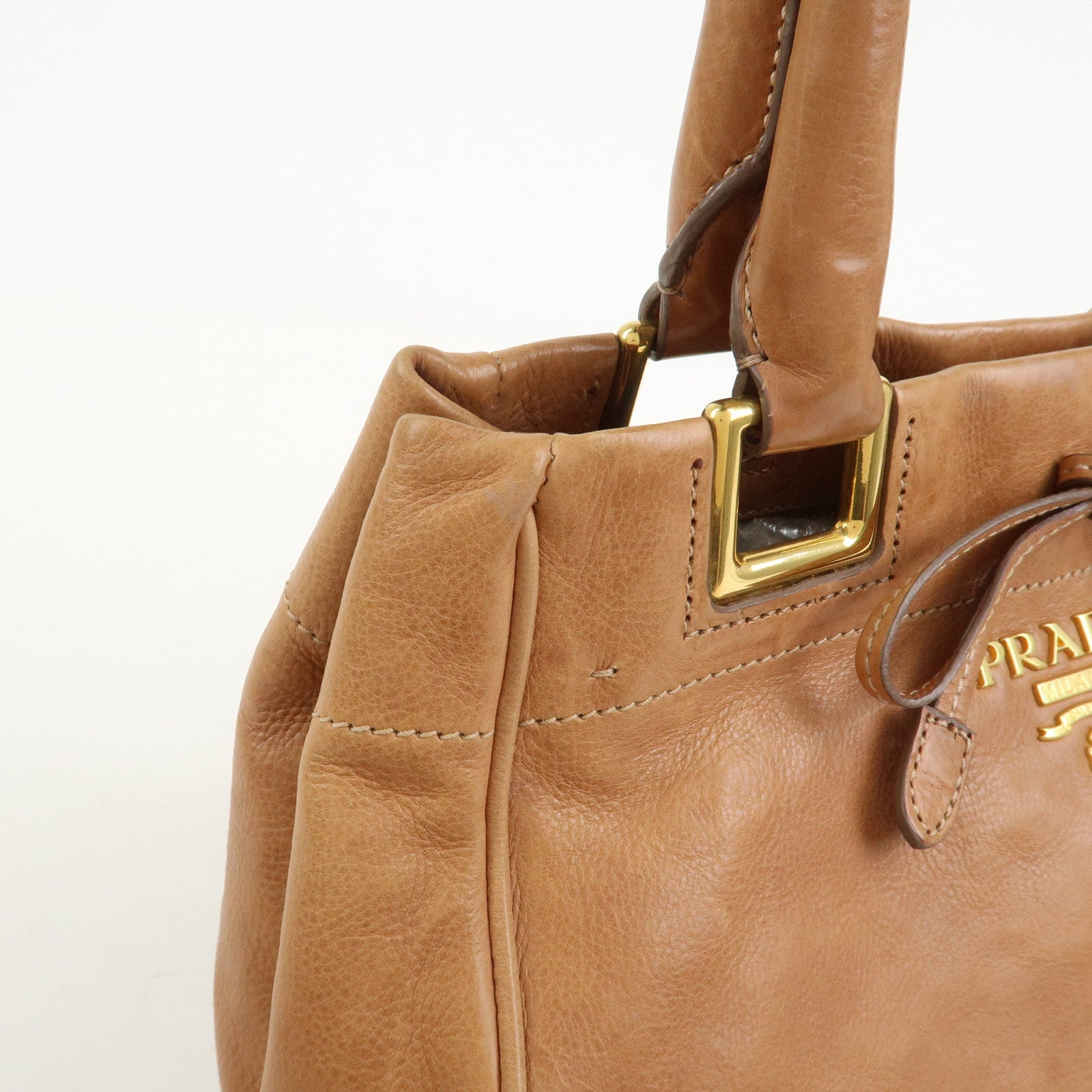 PRADA Ribbon Leather 2WAY Bag Hand Bag Shoulder Bag Brown BN2245
