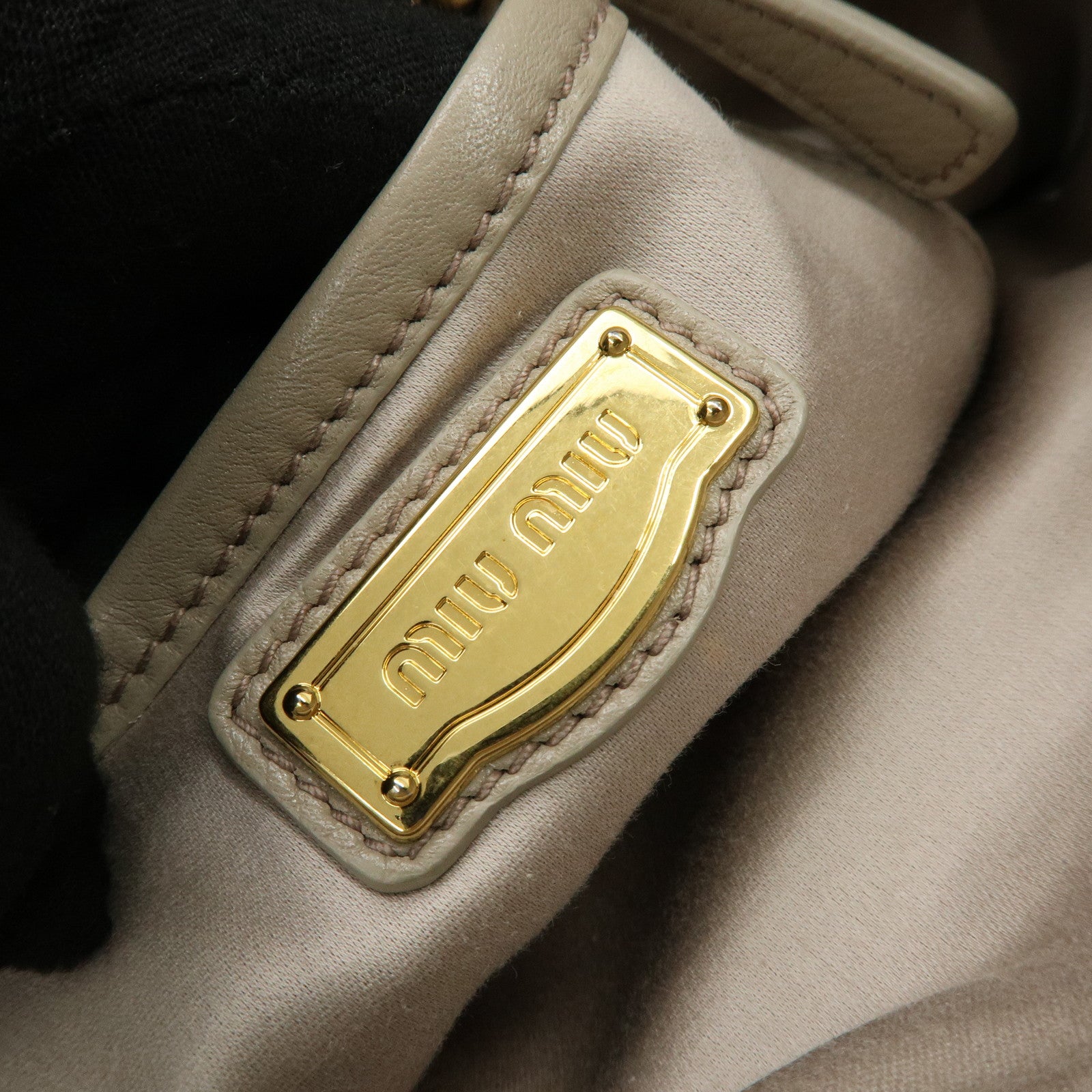MIU MIU Leather 2Way Bag Hand Bag Shoulder Bag Beige RN0757