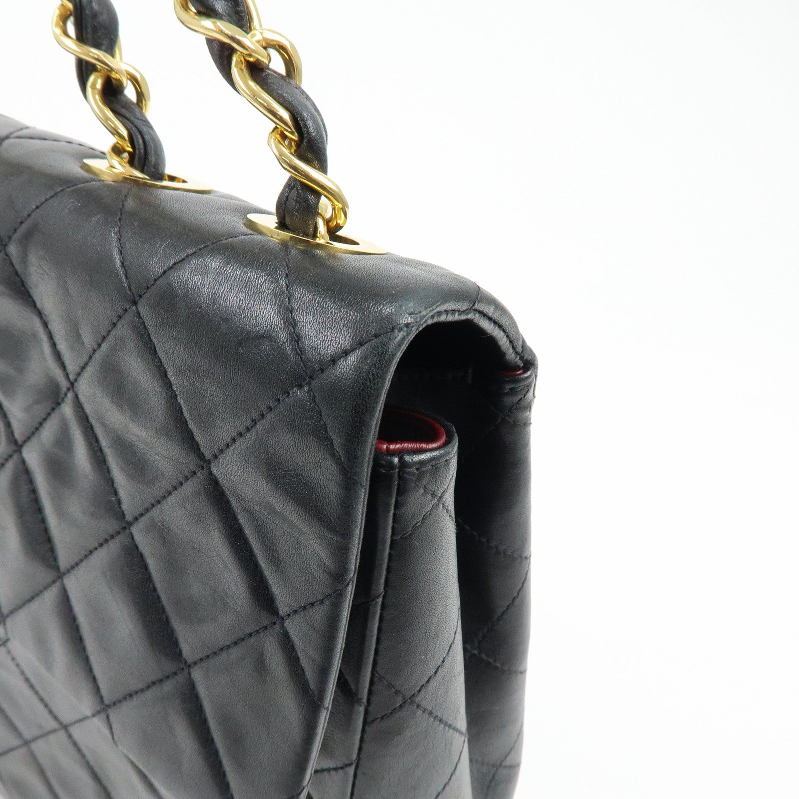 CHANEL Matelasse Lamb Skin Maxi 34 Single Flap Shoulder Bag Black