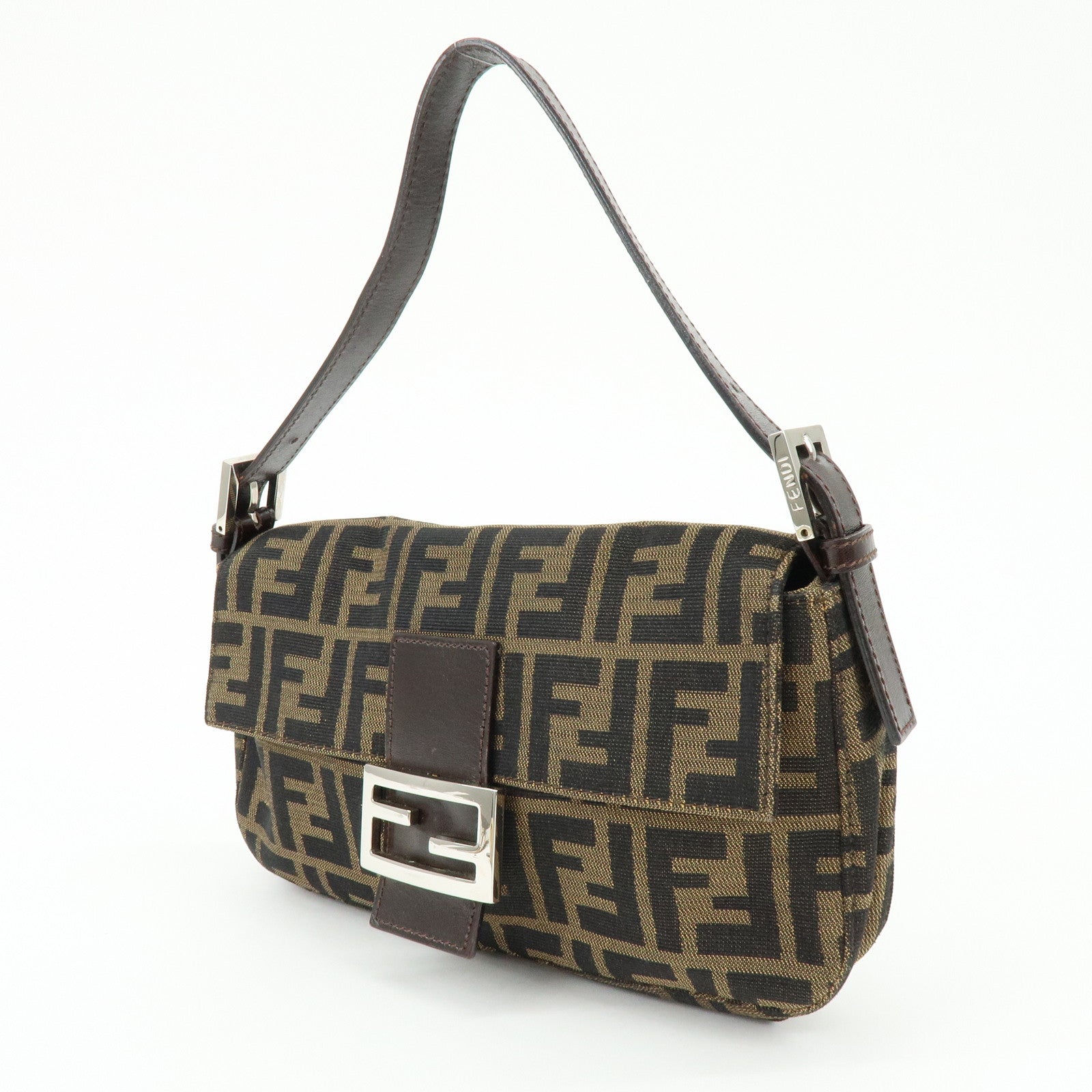 FENDI Mamma Baguette Jacquard Canvas Leather Hand Bag 17132642