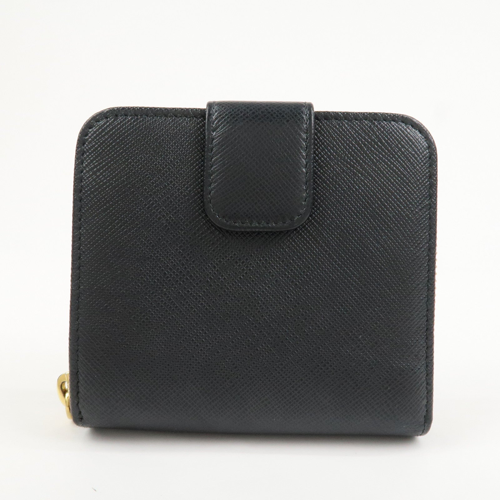 PRADA Saffiano Leather Round Zippy Bi-fold Compact Wallet 1ML522