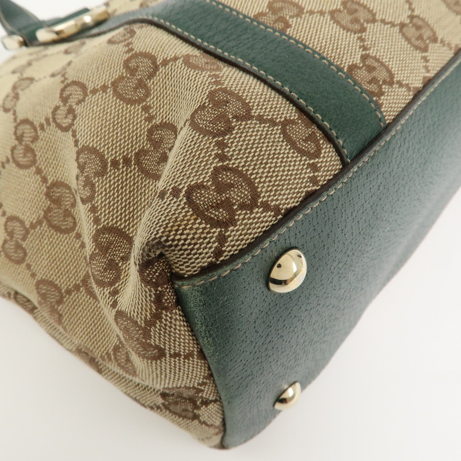 GUCCI Abbey GG Canvas Leather Tote Bag Beige Dark Green 141470