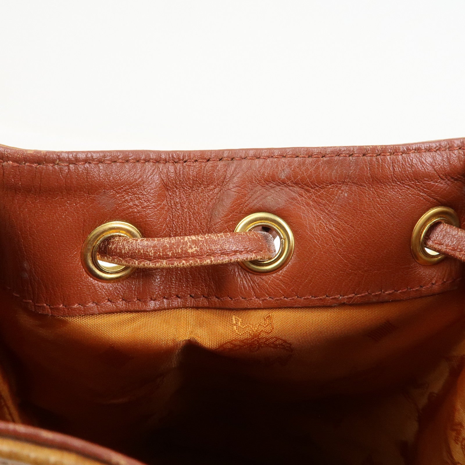 MCM Visetos Leather Drawstring Shoulder Bag Brown