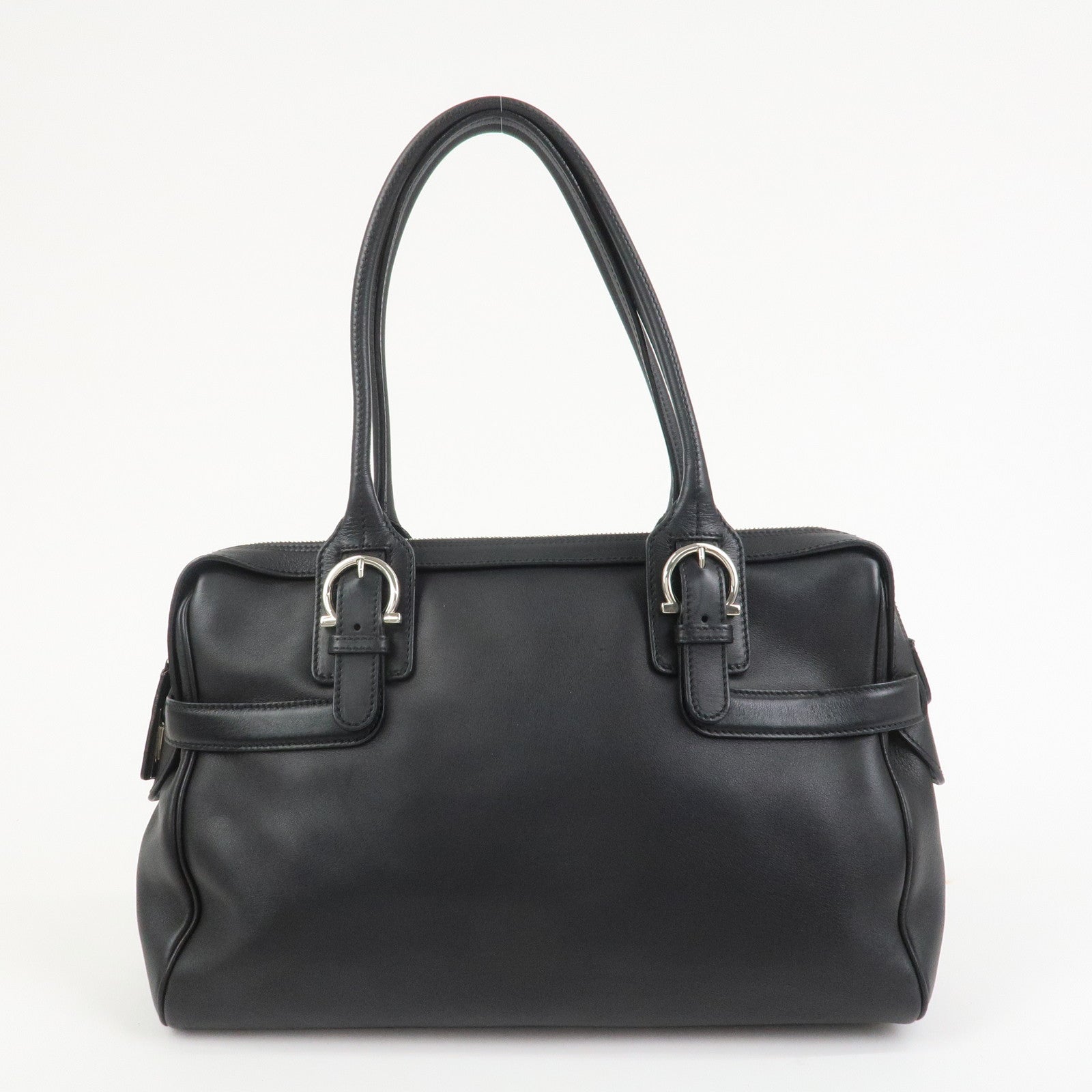Ferragamo Gancini Leather Shoulder Bag Hand Bag Black