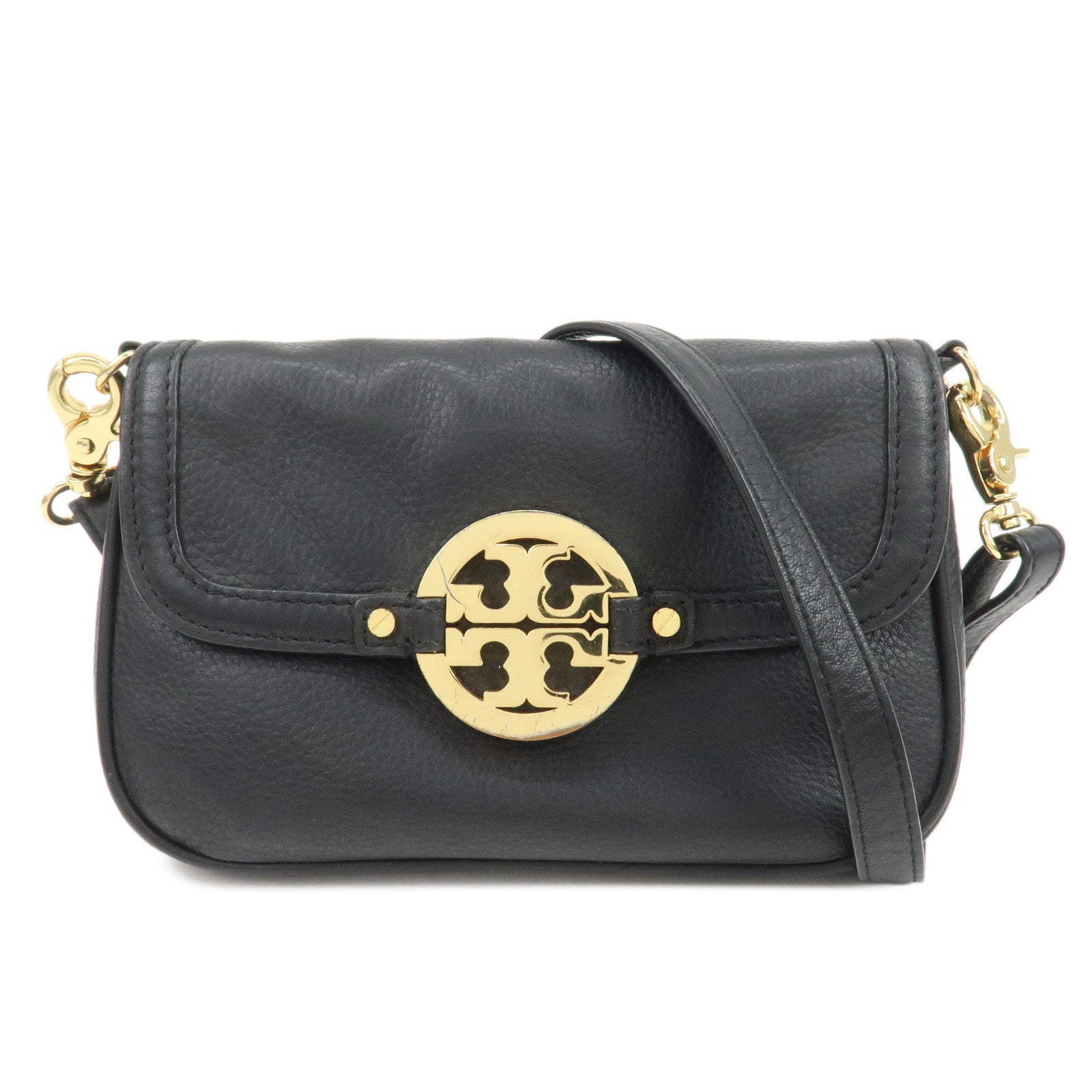 TORY BURCH Logo Leather Shoulder Bag Crossbody Bag Black