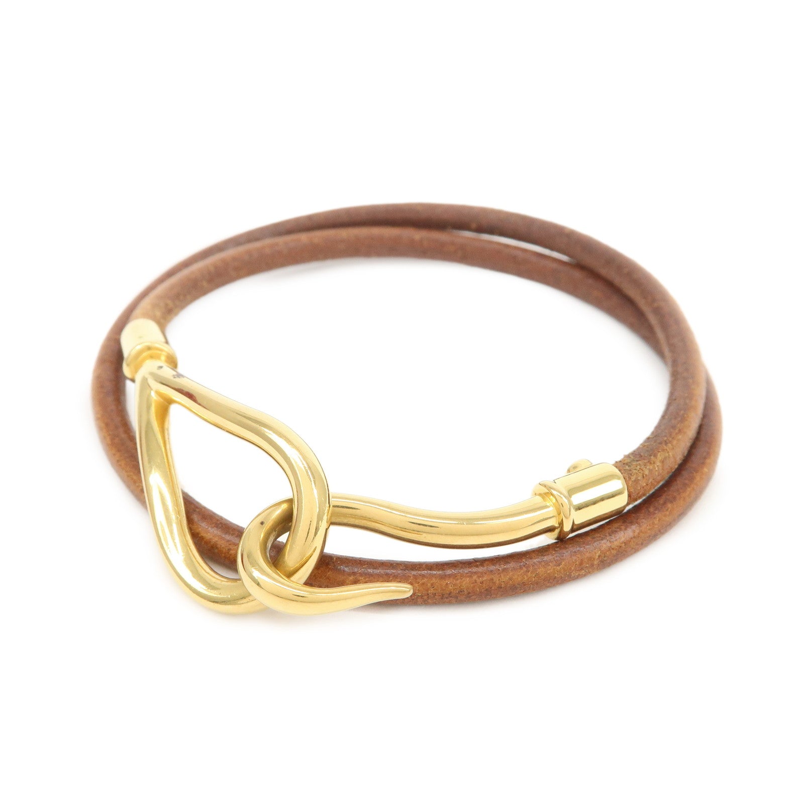 HERMES Jumbo Leather Metal Bracelet Choker Brown