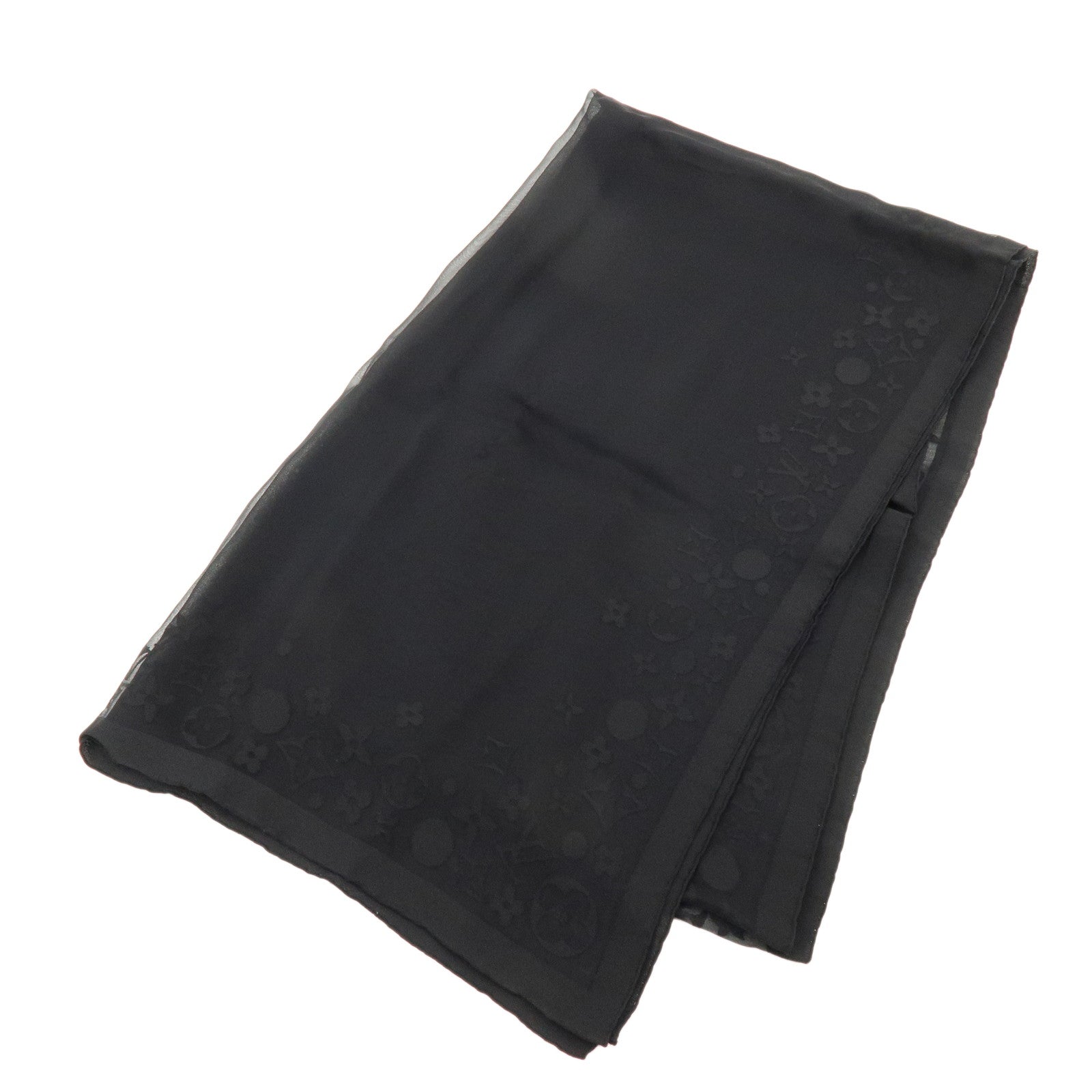 Louis Vuitton Monogram Silk 100% Sheer Scarf Shawl Black