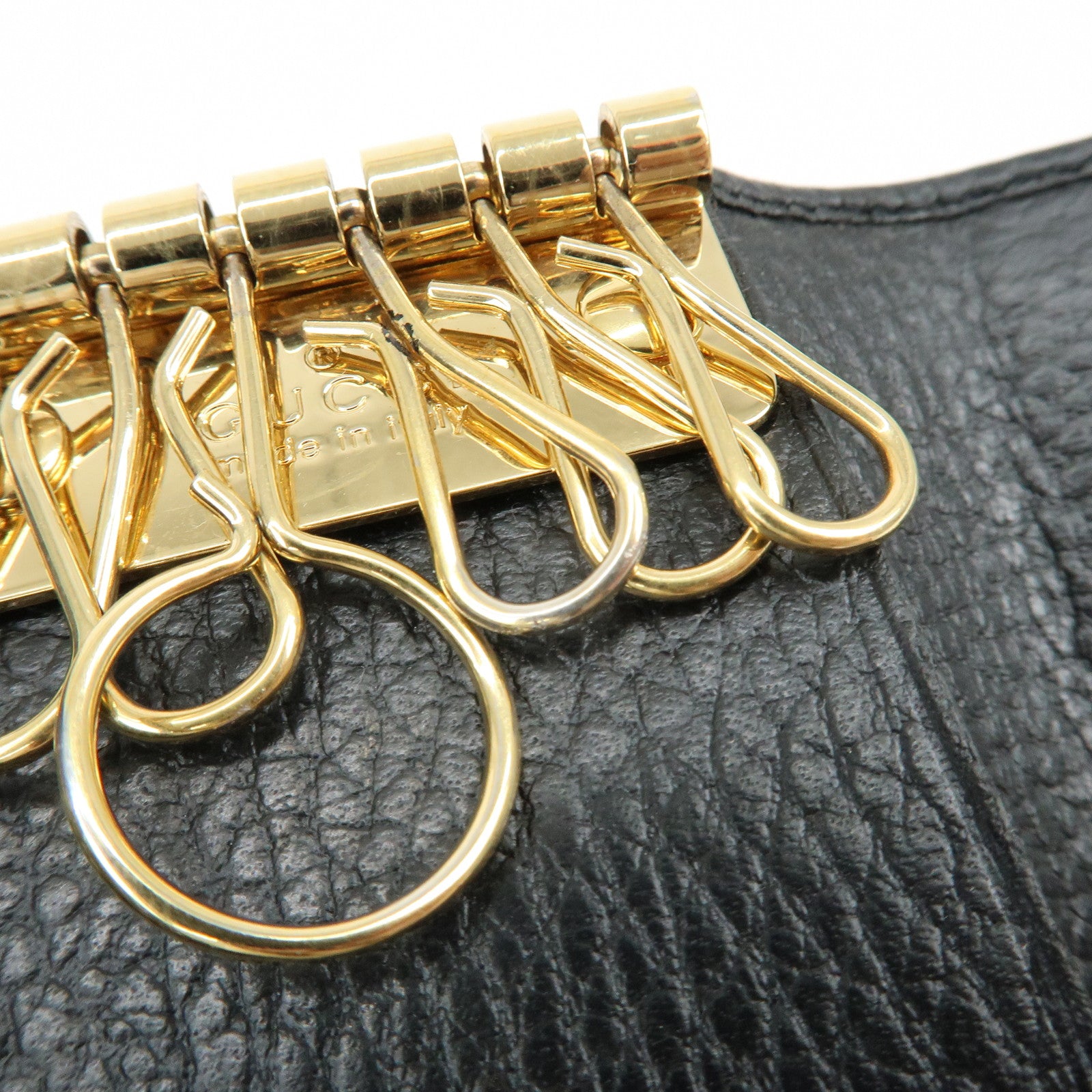 GUCCI Double G Leather 6 Key Case Key Holder Black 456118