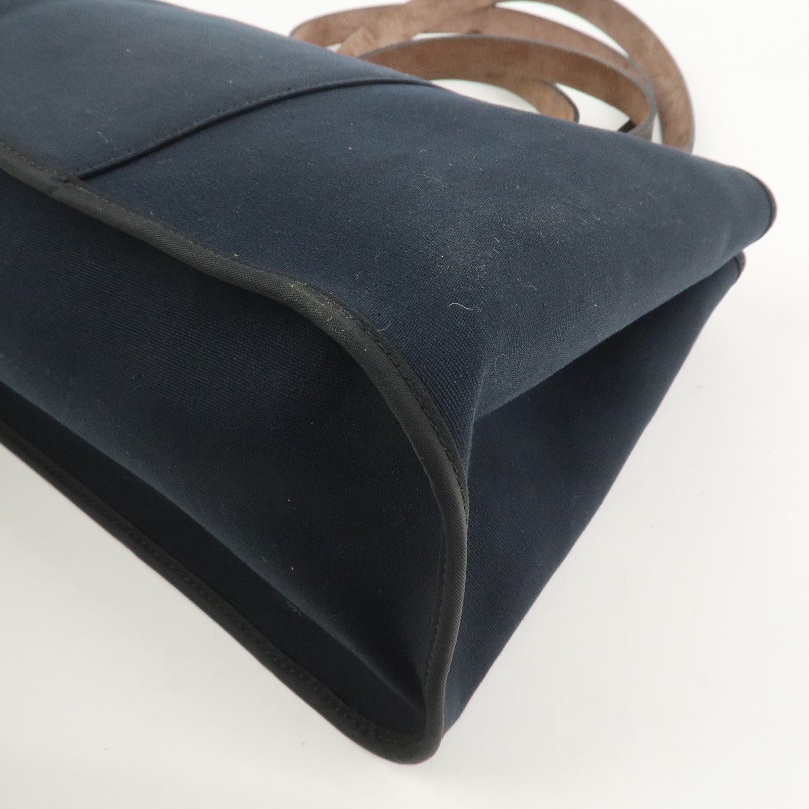 HERMES Cabas Elan PM Toile Officier Leather Tote Bag Hand Bag Black