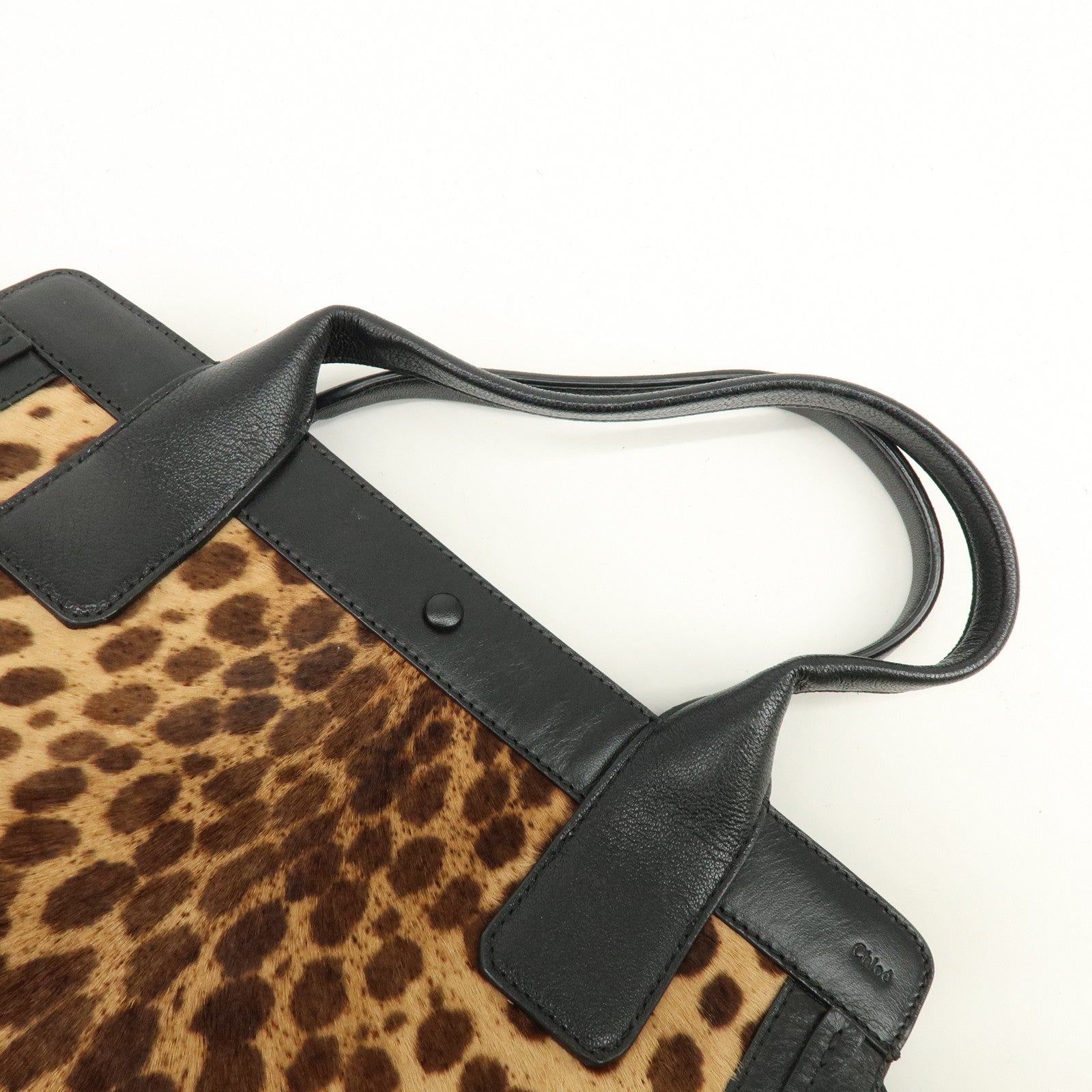 Chloe Allison Unborn Calf Leather Tote Bag Hand Bag Leopard Black