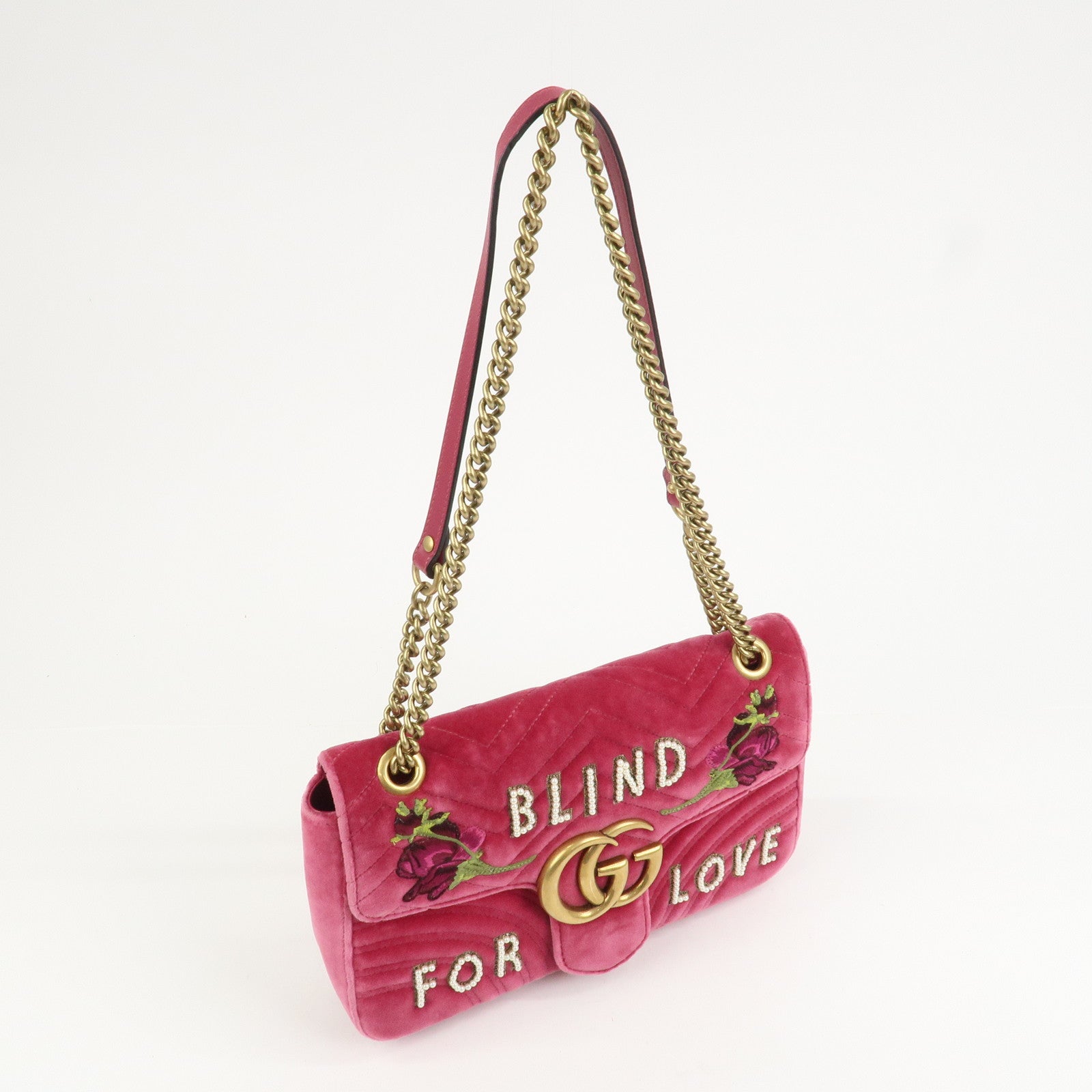 GUCCI GG Marmont Medium Velour Chain Shoulder Bag Pink 443496