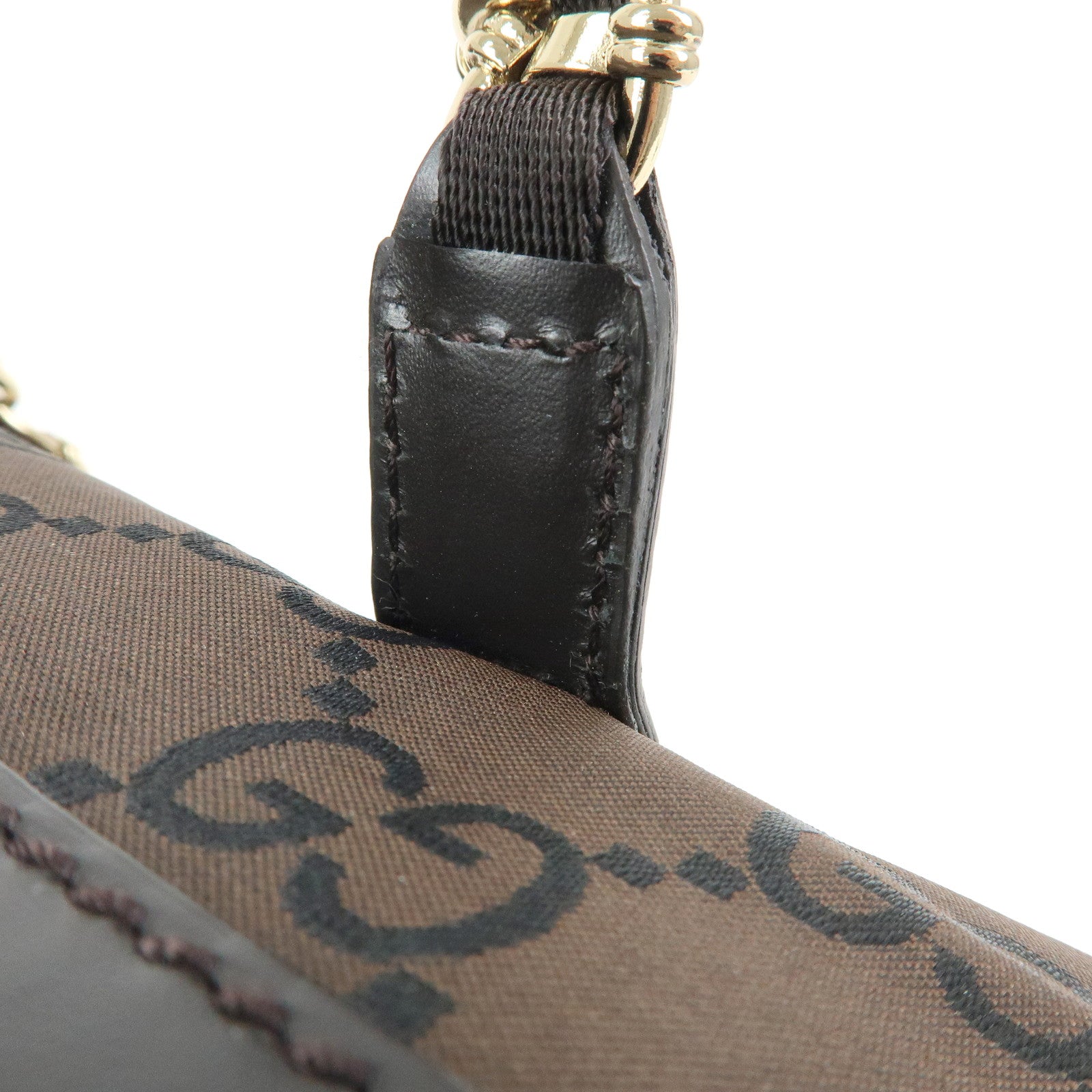 GUCCI GG Nylon Leather Chain Tote Bag Shoulder Bag Brown 196750