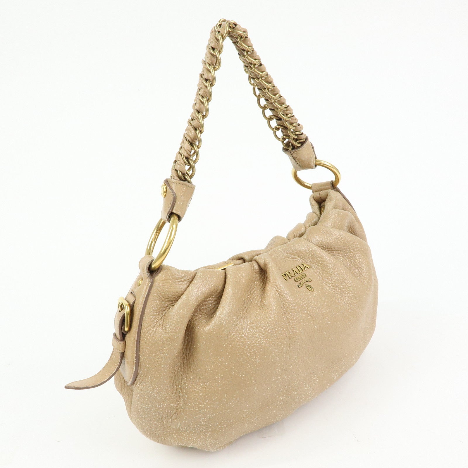 PRADA Logo Leather Chain One Shoulder Bag Light Brown BR4243