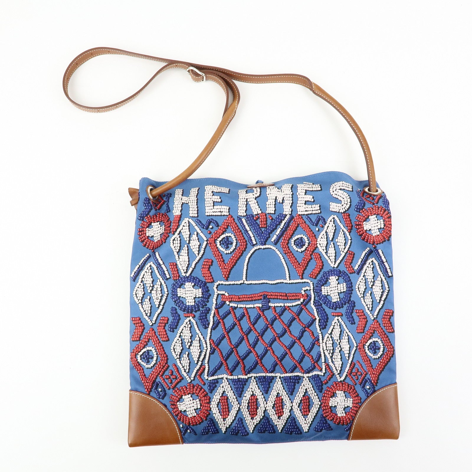 HERMS Silky City PM Silk Leather Shoulder Bag Kelly en Perles Blue