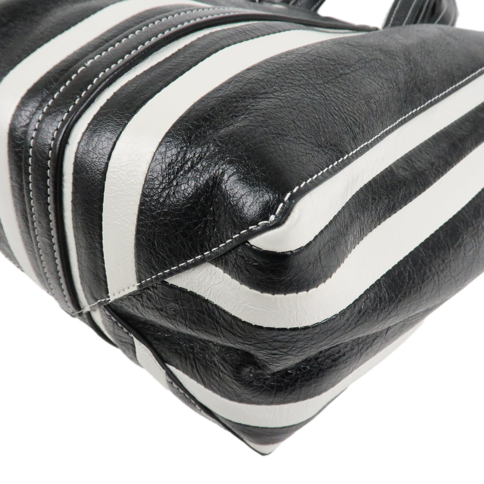 BALENCIAGA Leather Barbes 2way Tote Bag Black White 671409 Used