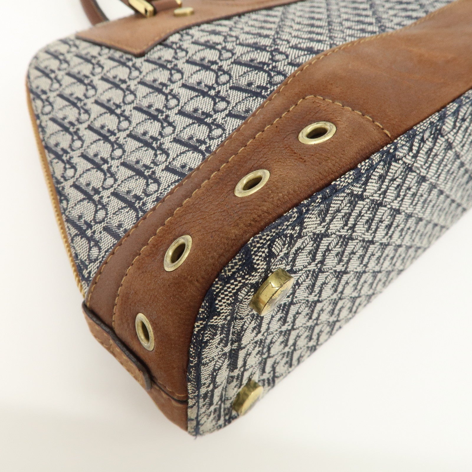 Christian Dior Street Chic Trotter Canvas Leather Hand Bag Brown