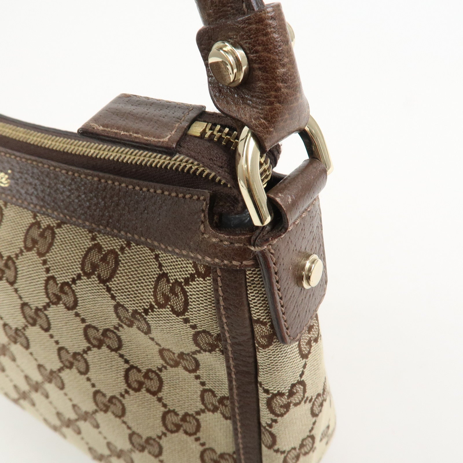 GUCCI GG Canvas Leather Shoulder Bag Hand Bag Beige Brown 146244