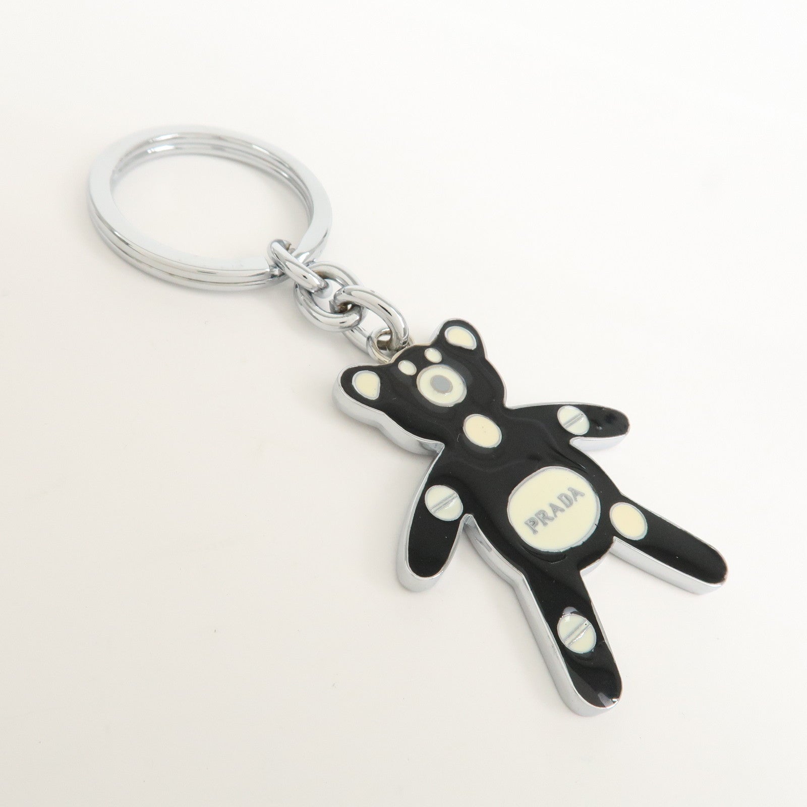 PRADA Metal Bear Bag Charm Key Chain Black Silver 1AJB11