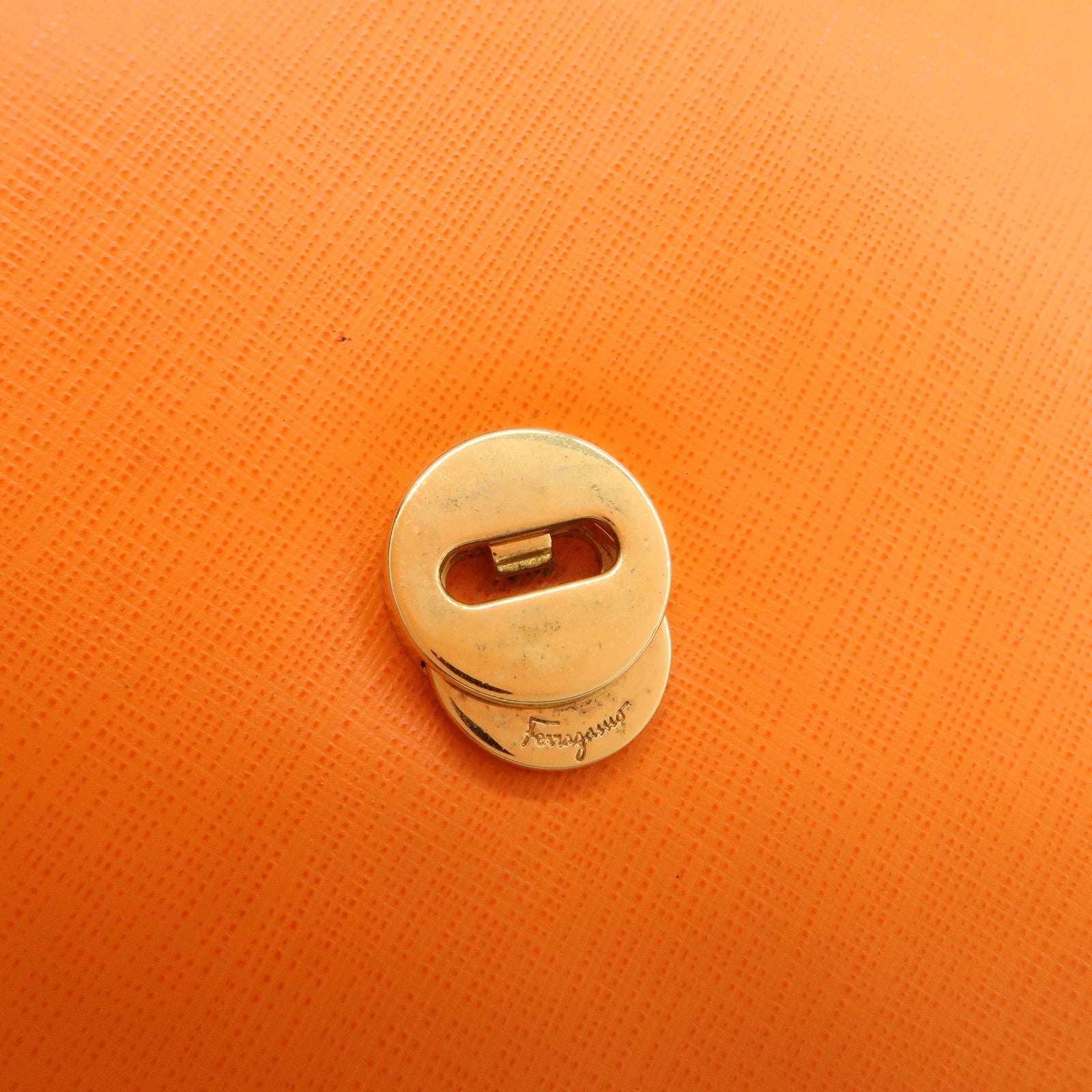 Ferragamo Vara Ribbon Leather Chain Shoulder Bag Hand Bag Orange