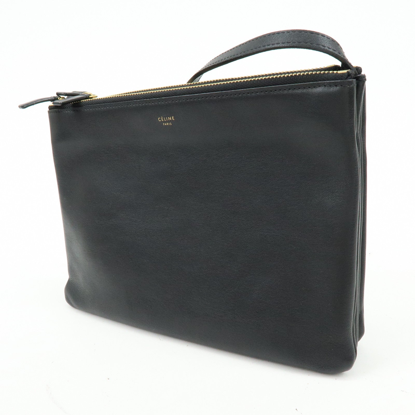 CELINE Trio Leather Shoulder Bag Crossbody Bag Black