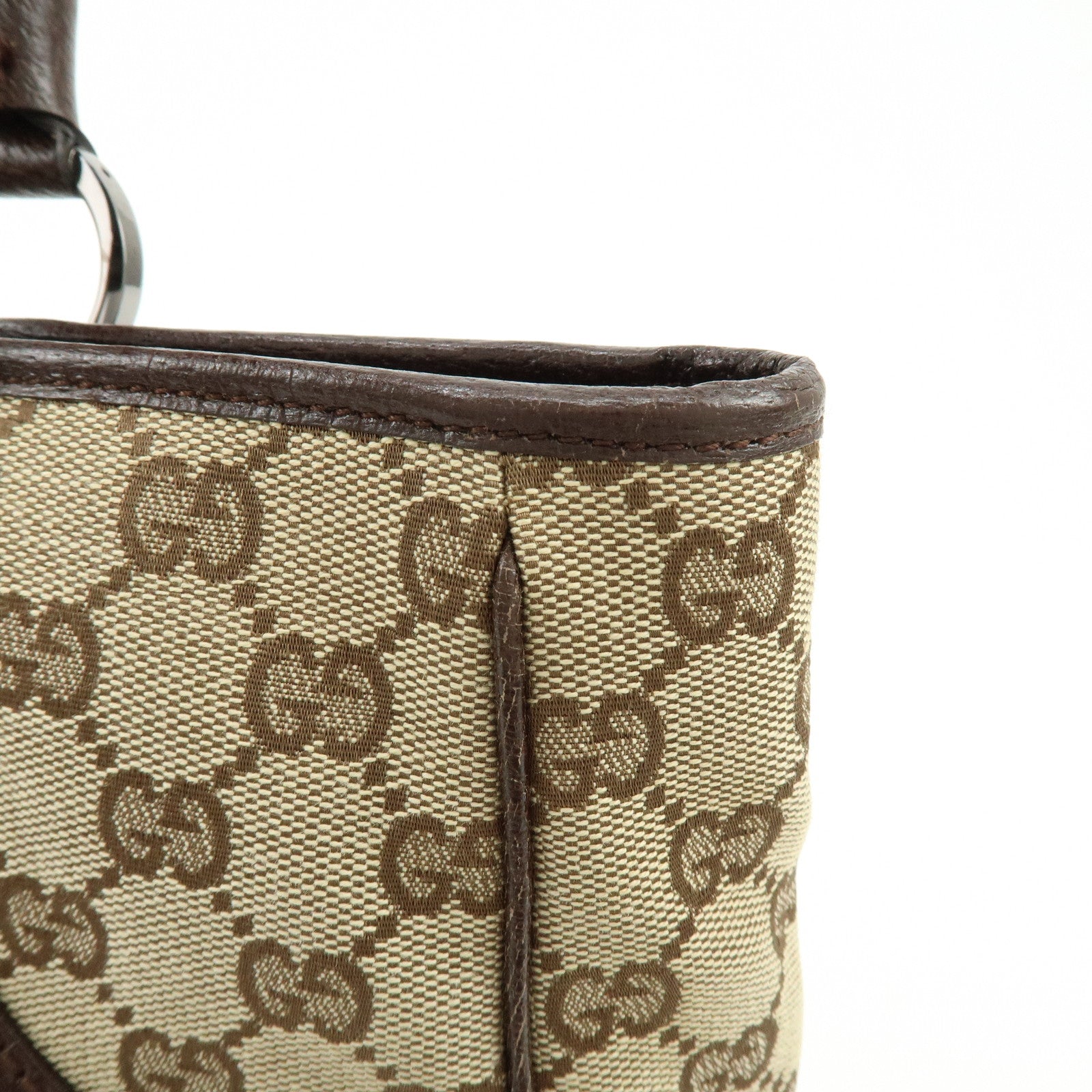 GUCCI GG Canvas Leather Tote Bag Hand BagBrown 113011