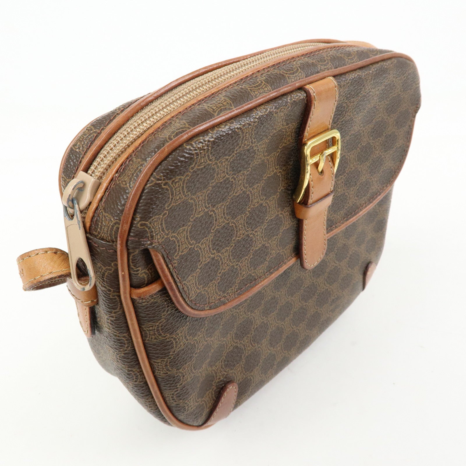CELINE Macadam PVC Leather Shoulder Bag Crossbody Bag Brown
