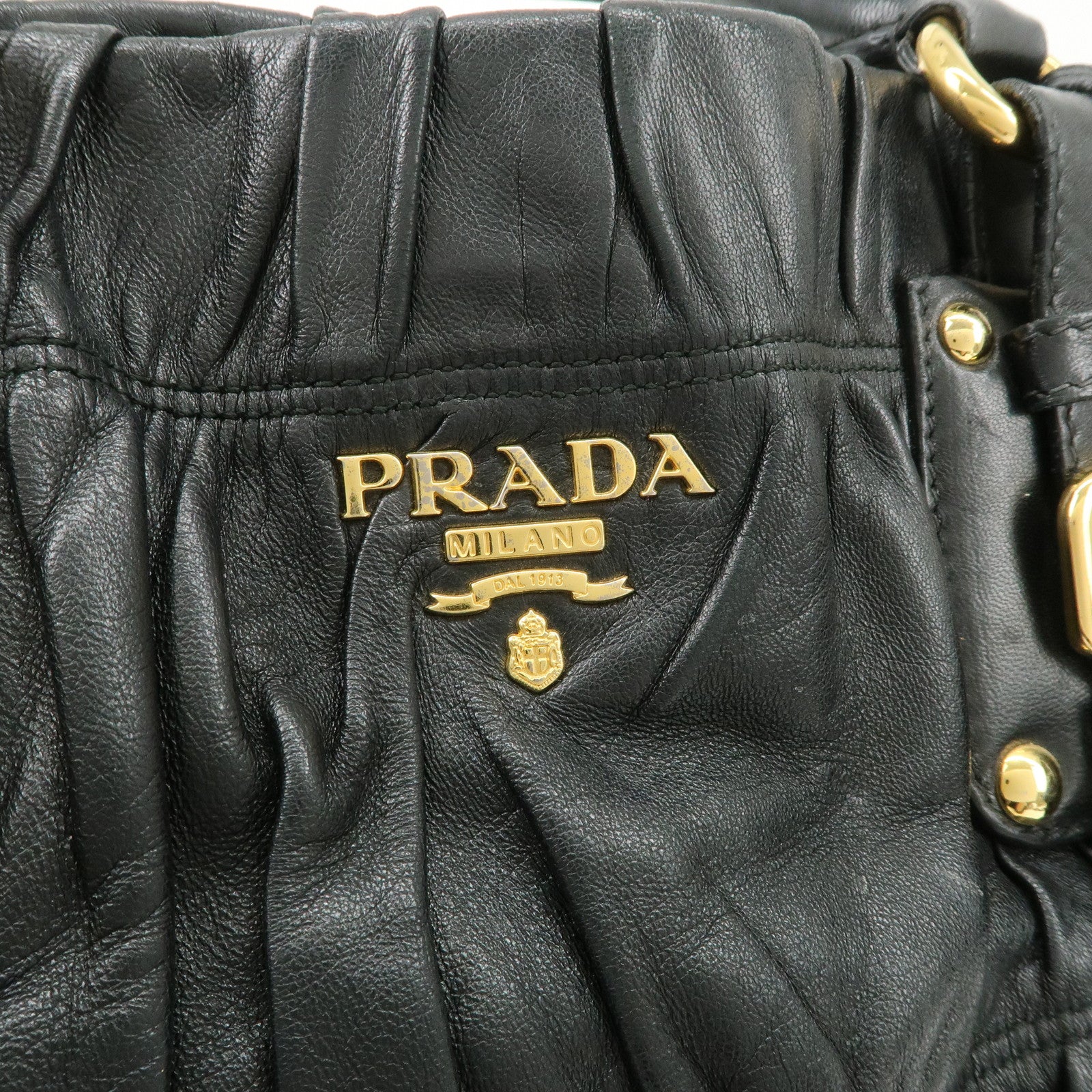PRADA Leather 2WAY Bag Hand Bag Shoulder Bag Black BN1788