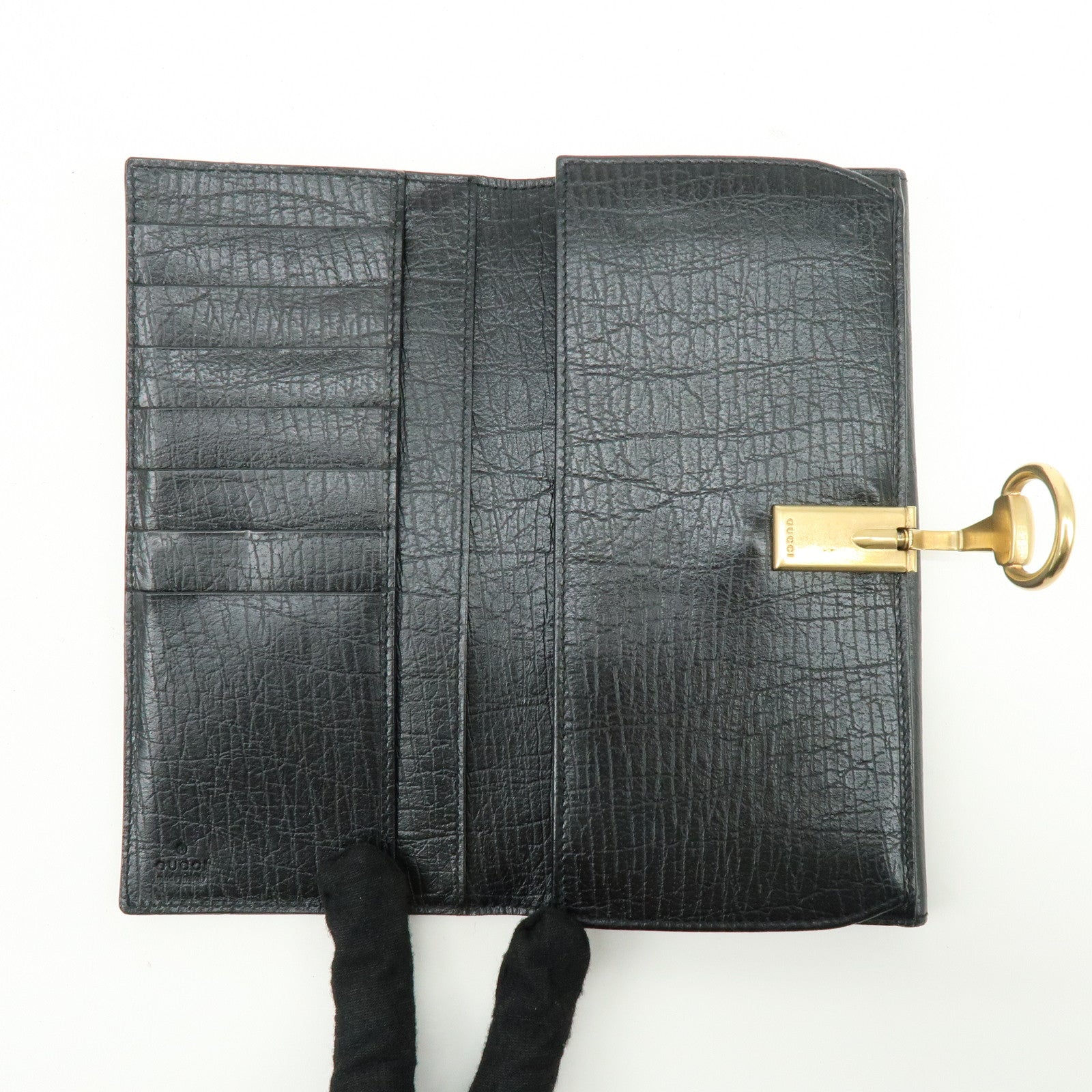GUCCI Horsebit 1955 Embossed Leather Long Wallet Black 101602