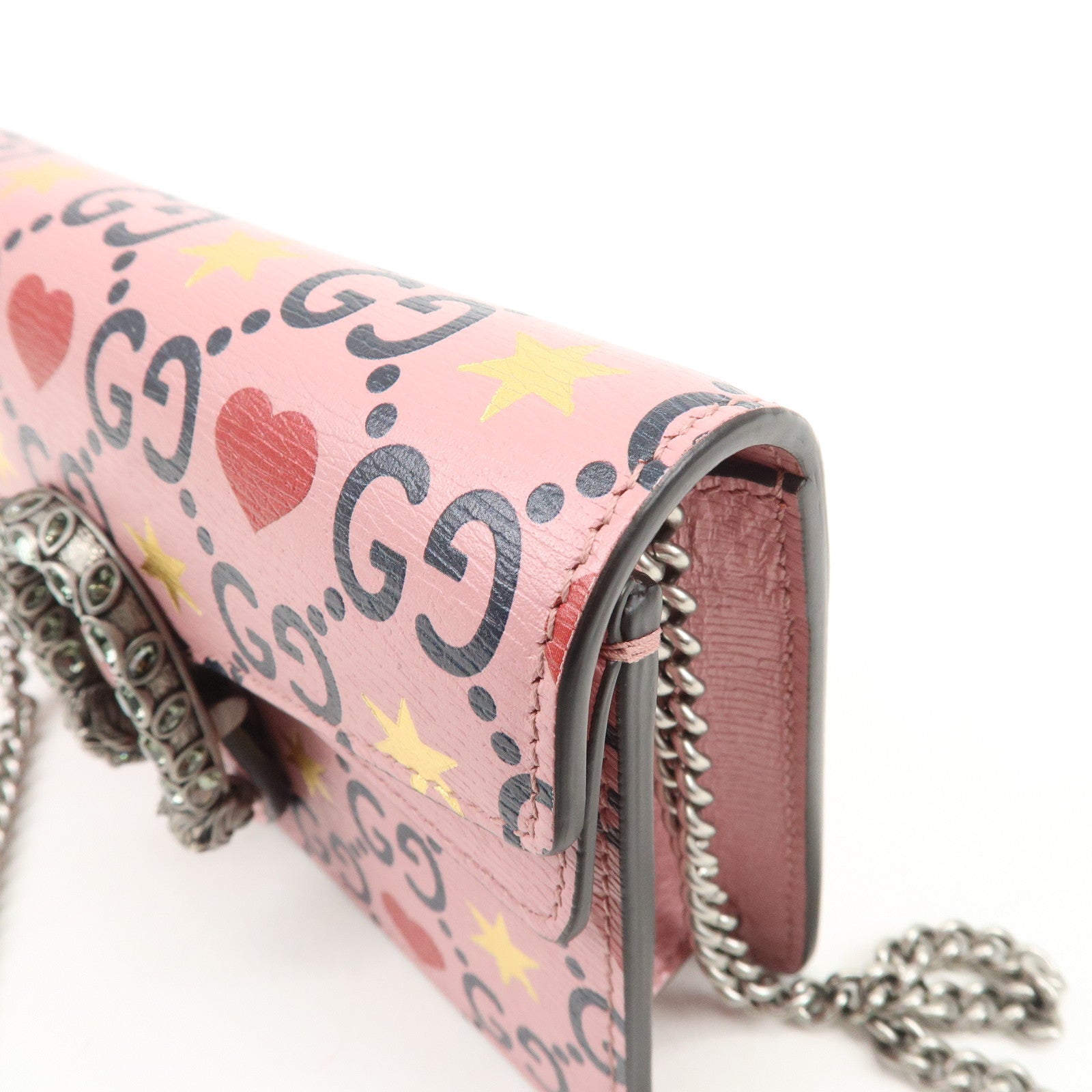 GUCCI Dionysus Super Mini Bag Heart Chain Shoulder Bag Pink 476432