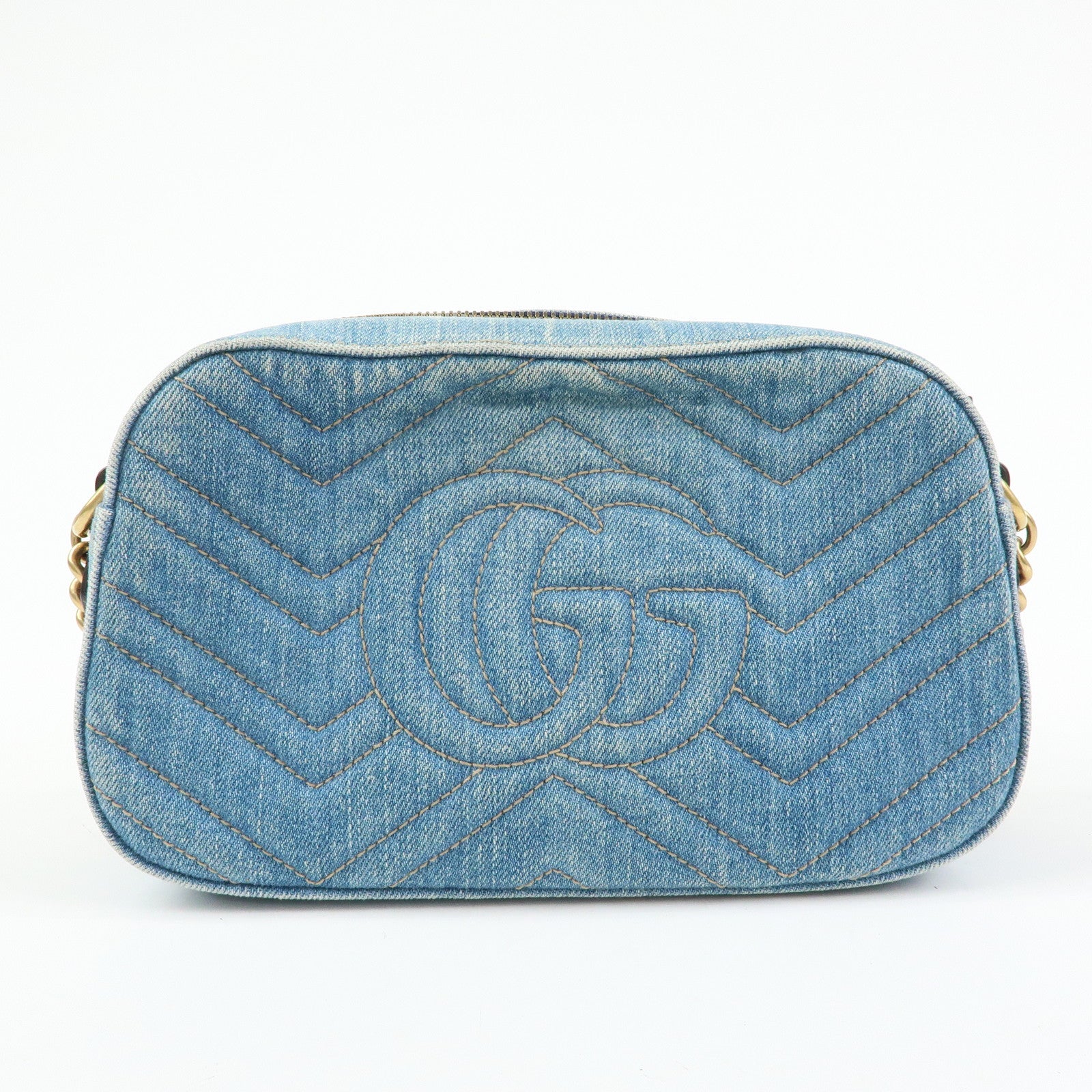 GUCCI GG Marmont Denim Leather Shoulder Bag Indigo Blue 447632