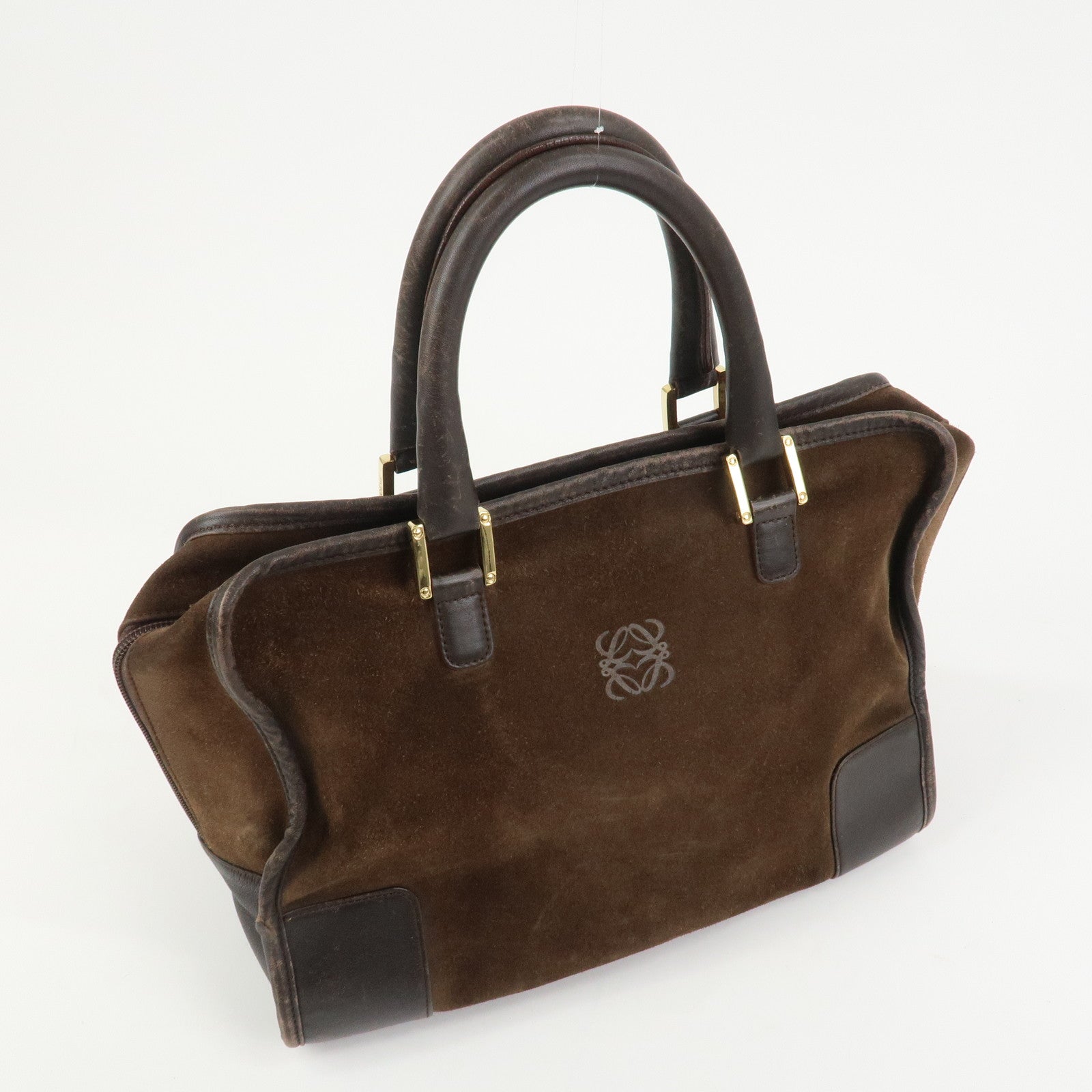 LOEWE Anagram Amazona 32 Suede Leather Hand Bag Boston Bag Brown