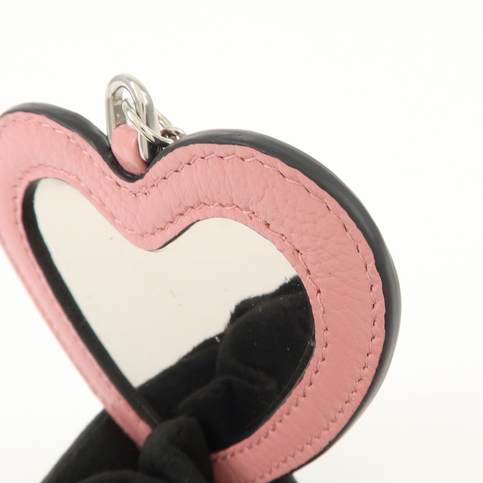 MIU MIU Leather Heart Motif Mirror Bag Charm Key Chain Pink 5TL376