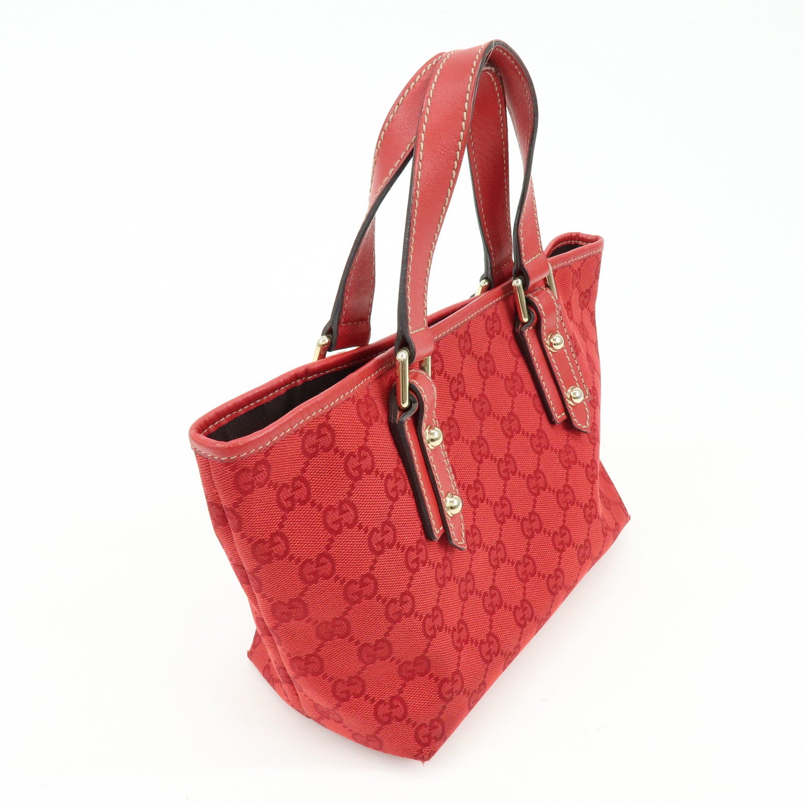 GUCCI GG Canvas Leather Tote Bag Hand Bag Red 257249
